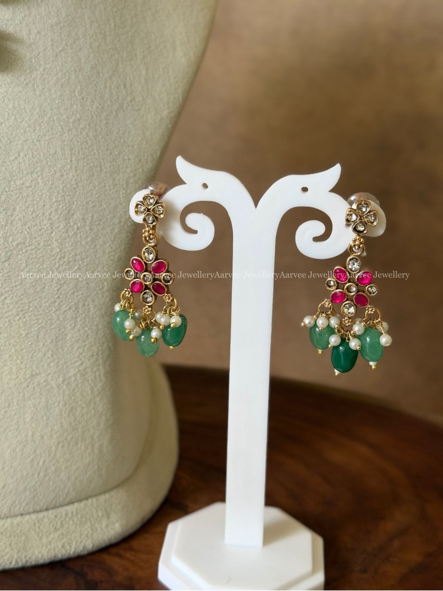ELEPHANT KANTI NECKLACE SET WITH RUBY STONE AND PASTEL BEADS