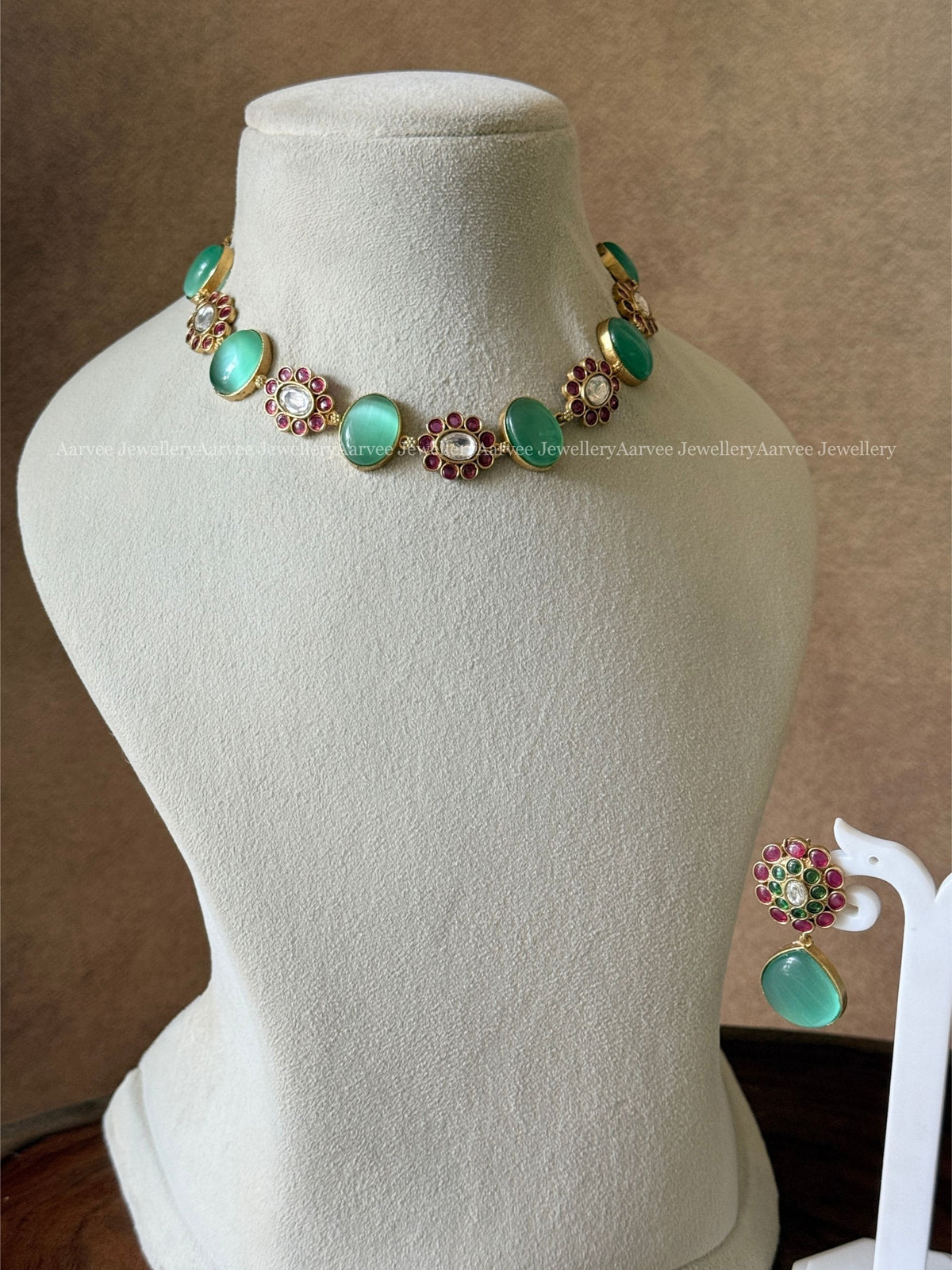 PREMIUM PASTEL BLUE STONE FLORAL NECKLACE SET