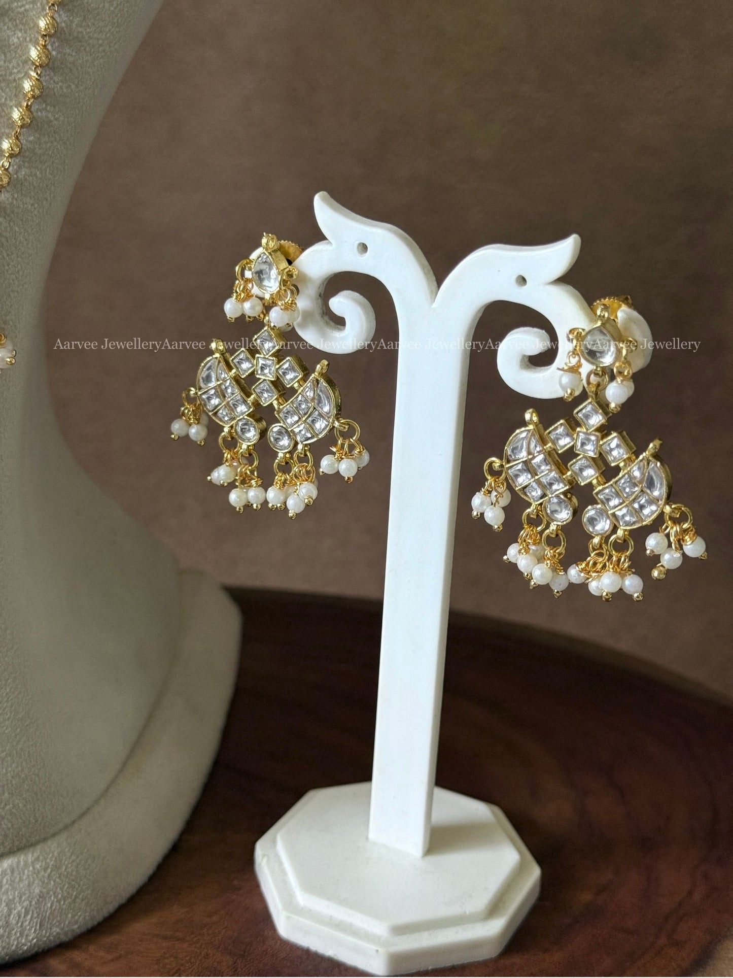 MINI BRIDAL SET - THREE LAYERED FULL WHITE STONES JEWELLERY SET