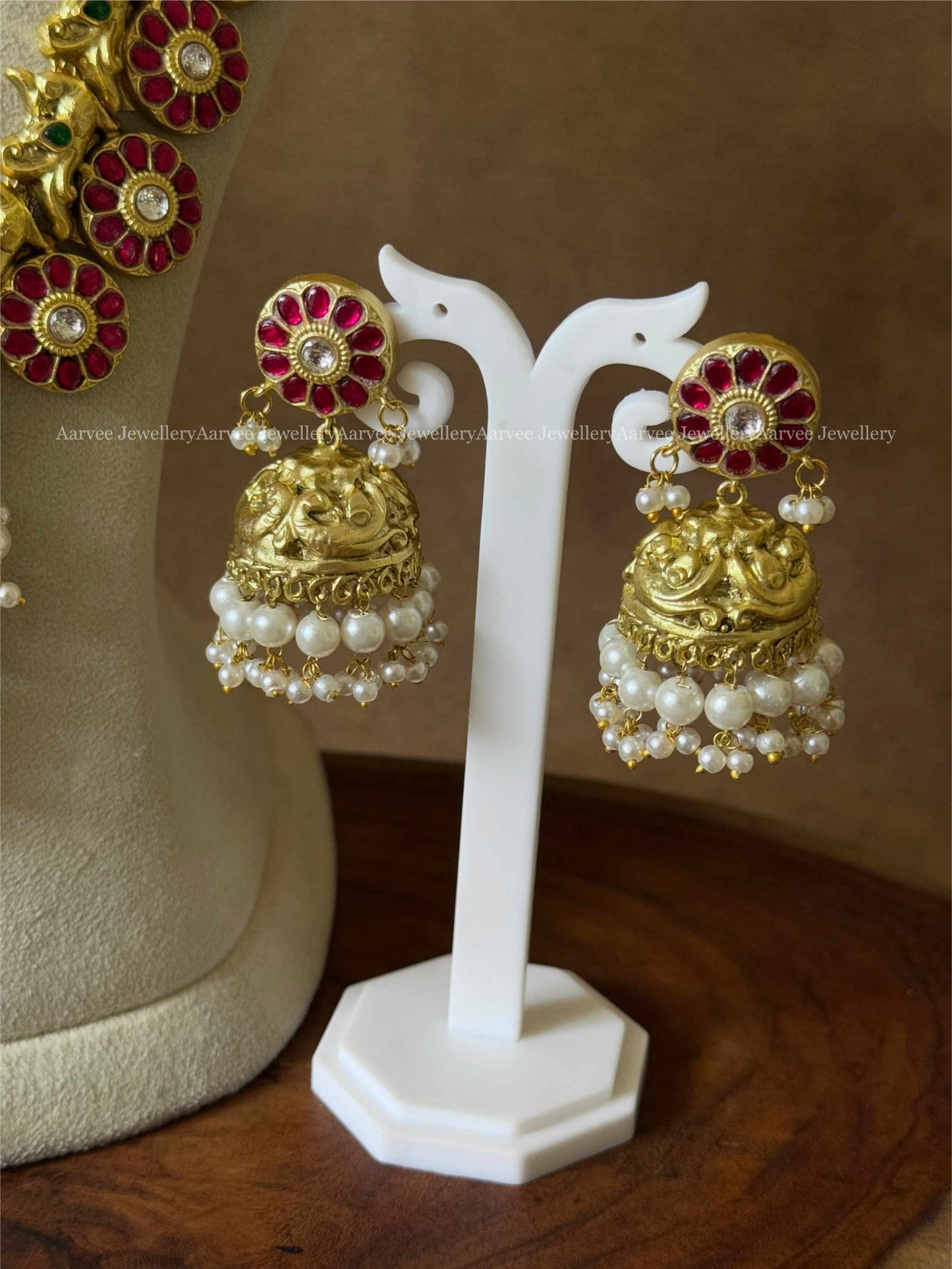 COMBO - JADAU KUNDAN GOLD BALL BEAD NECKLACE WITH RUBY STONE LOTUS HARAM SET
