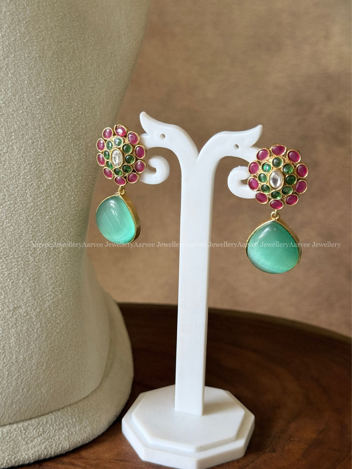 PREMIUM PASTEL BLUE STONE FLORAL NECKLACE SET