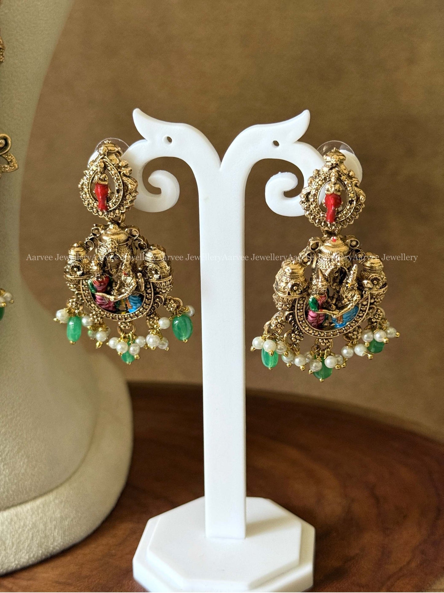 GOLD FINISH MID LENGTH SRINIVASA KALYANAM PENDANT HARAM SET