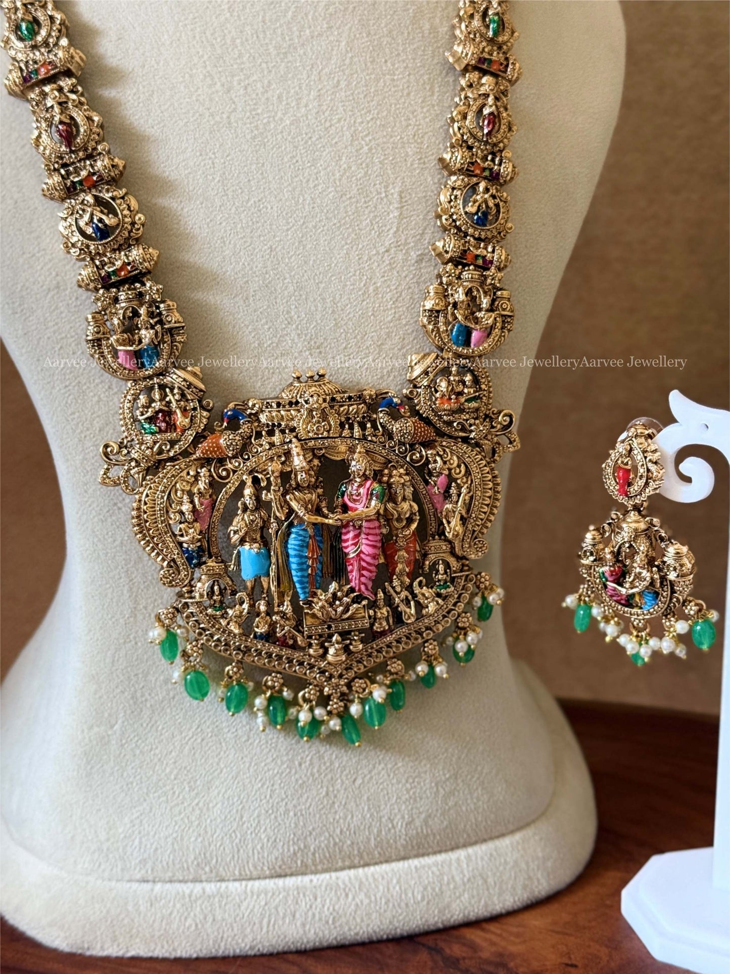 GOLD FINISH MID LENGTH SRINIVASA KALYANAM PENDANT HARAM SET