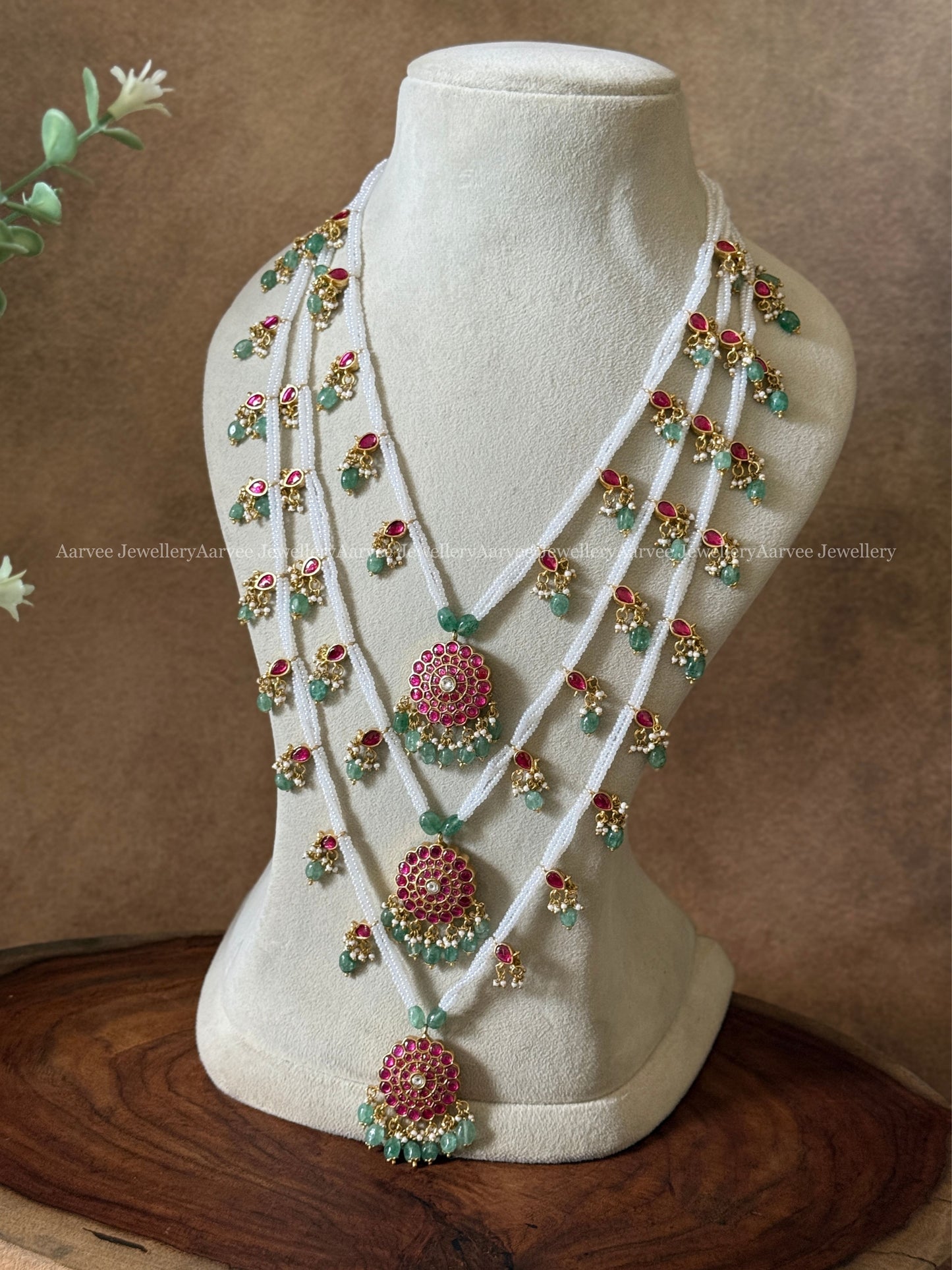 JADAU KUNDAN 2 IN 1 REVERSIBLE MULTI LAYER PEARL HARAM WITH PASTEL BEADS