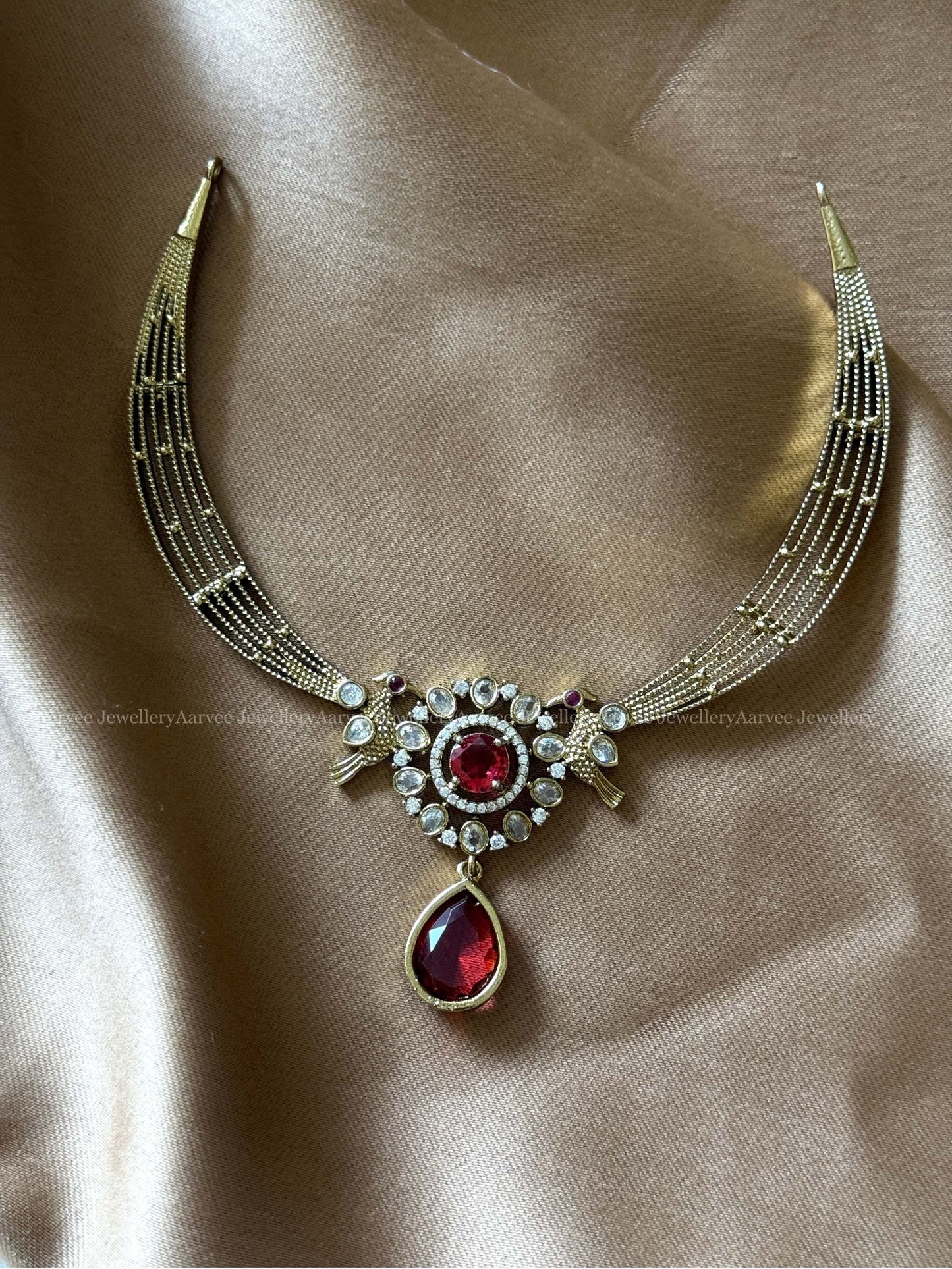 HASLI NECKLACE SET WITH CZ RED STONE