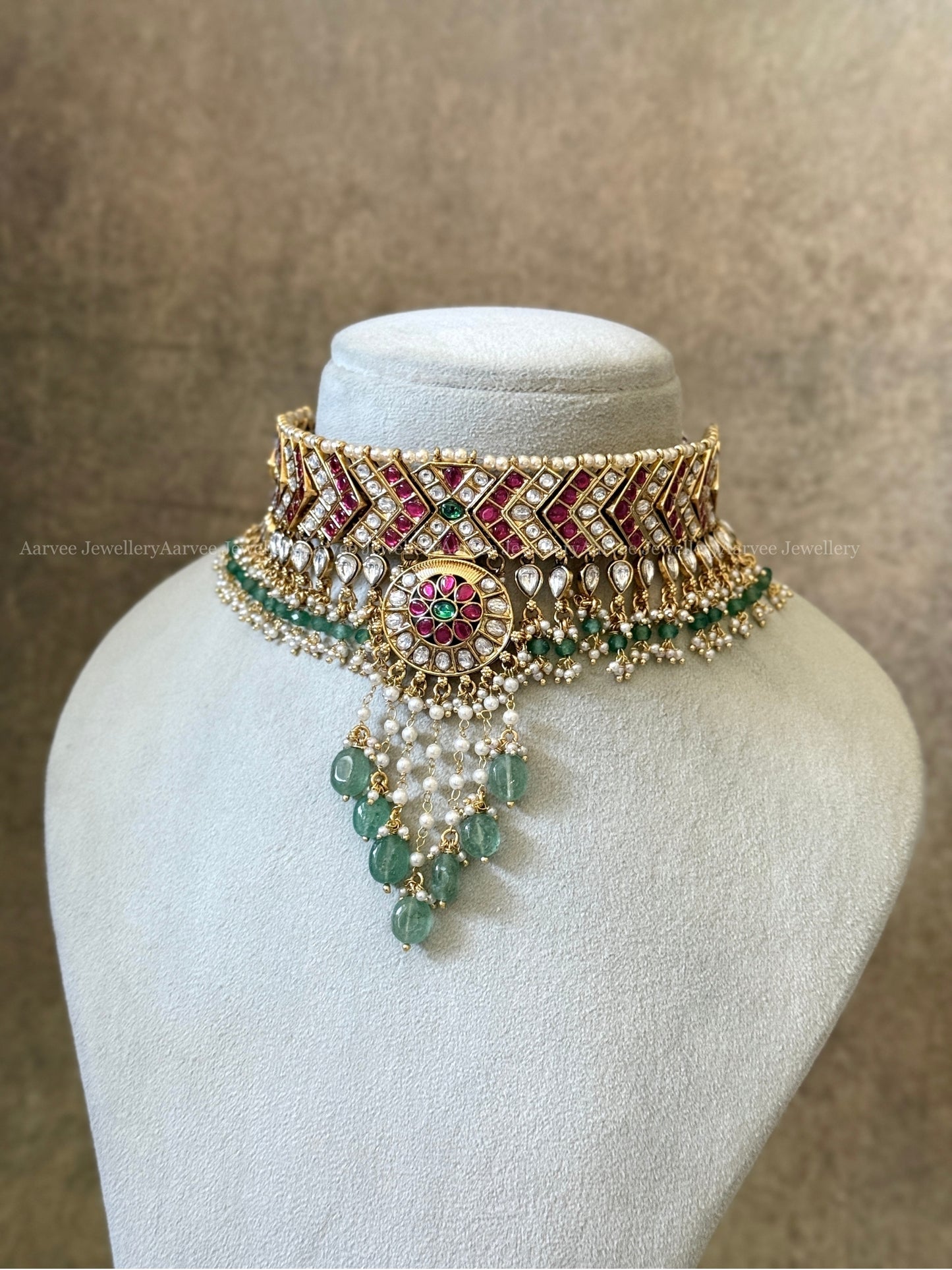 PREMIUM JADAU KUNDAN BRIDAL CHOKER SET WITH PASTEL BEADS