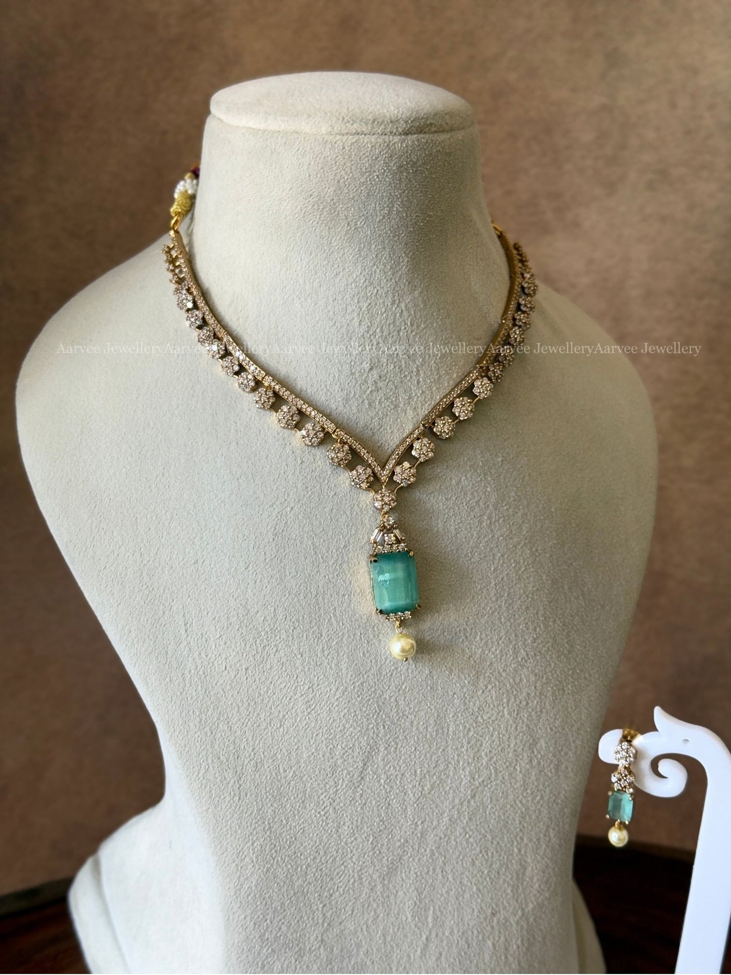 CLEARANCE - CZ NECKLACE SET WITH PASTEL BLUE STONE