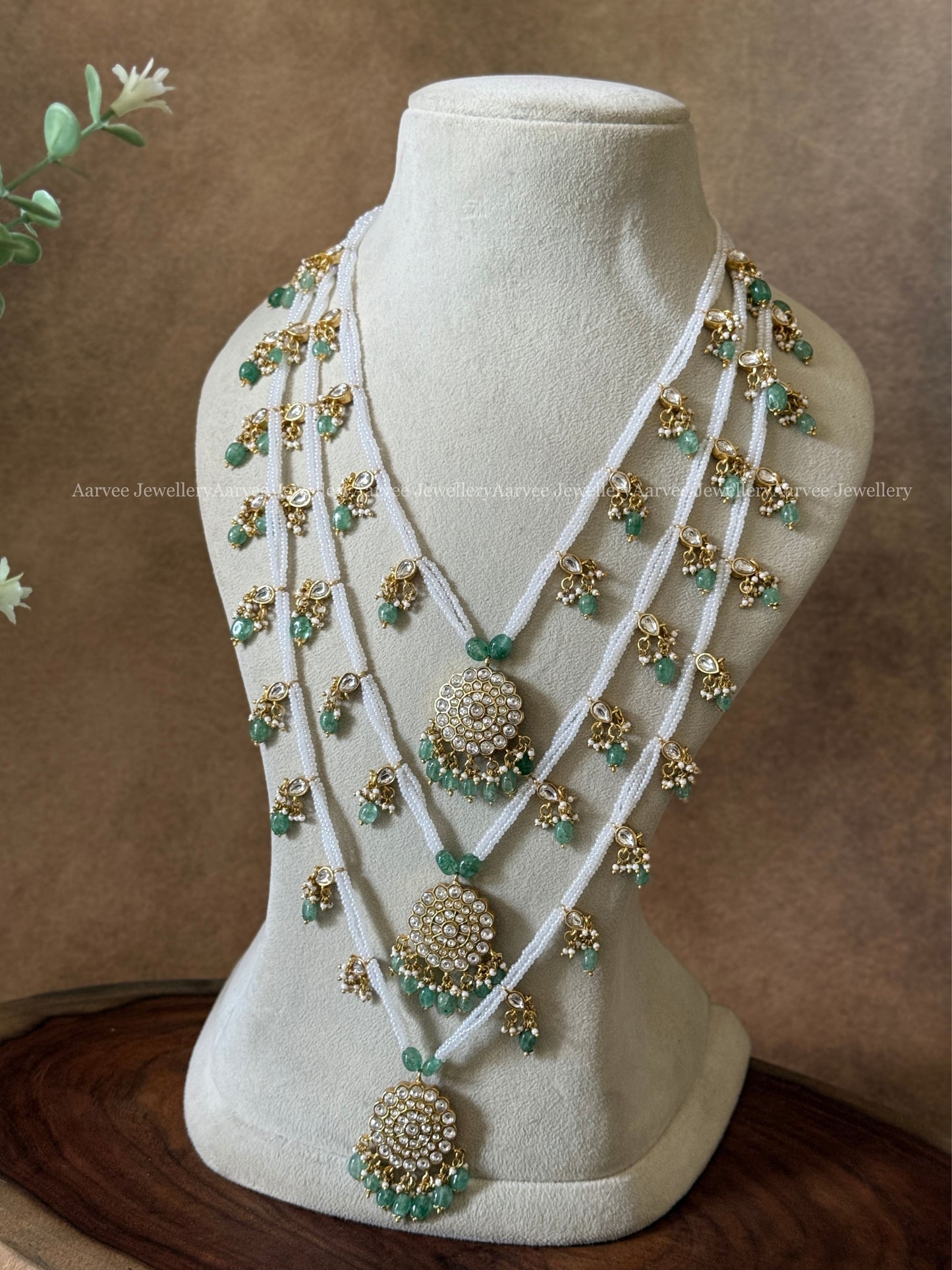 JADAU KUNDAN 2 IN 1 REVERSIBLE MULTI LAYER PEARL HARAM WITH PASTEL BEADS