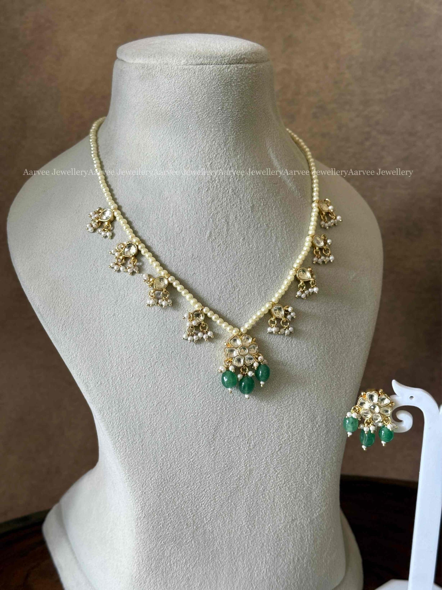 POLKI KUNDAN MINIMAL PEARL NECKLACE SET WITH PASTEL BEADS