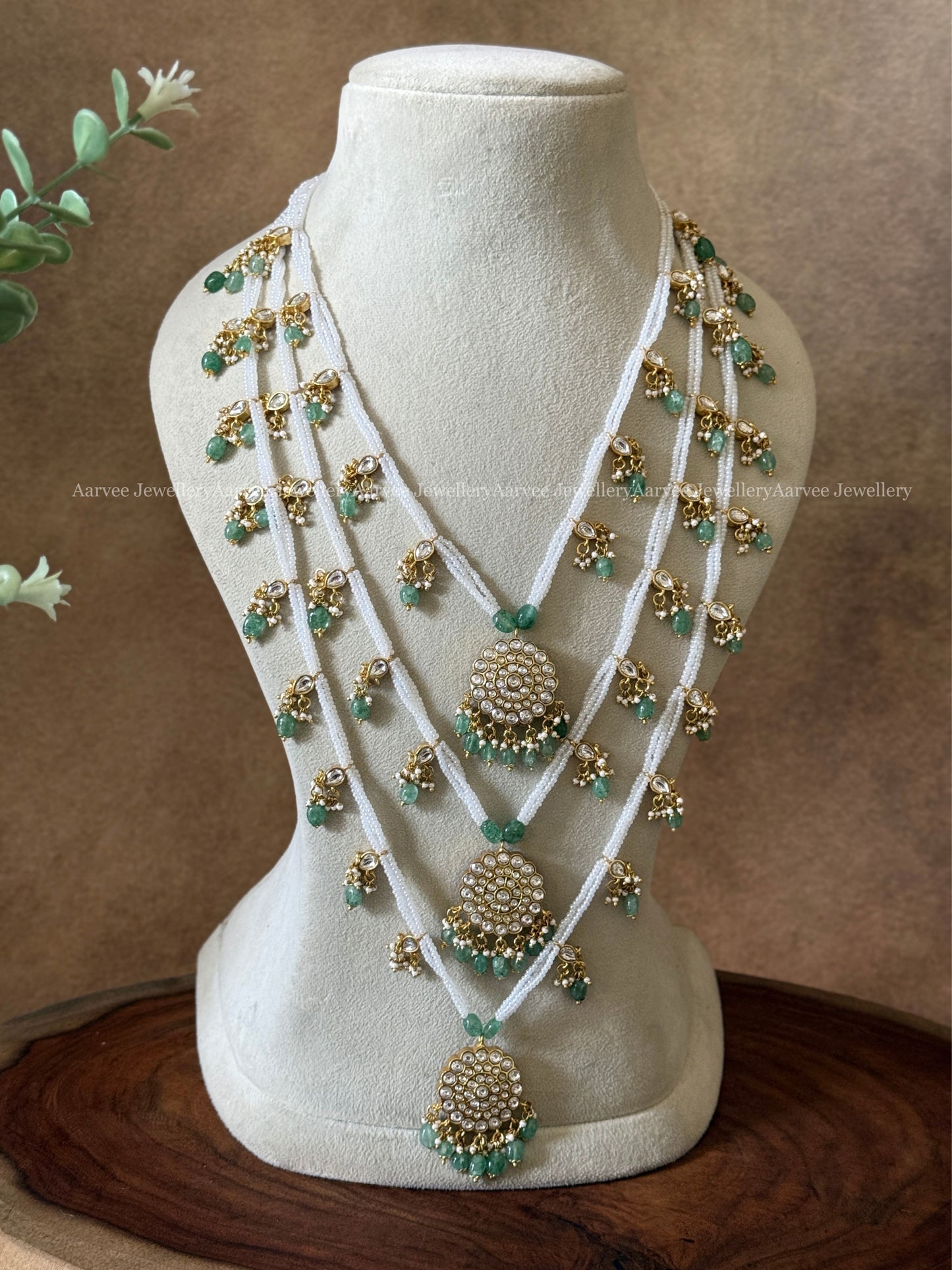 JADAU KUNDAN 2 IN 1 REVERSIBLE MULTI LAYER PEARL HARAM WITH PASTEL BEADS