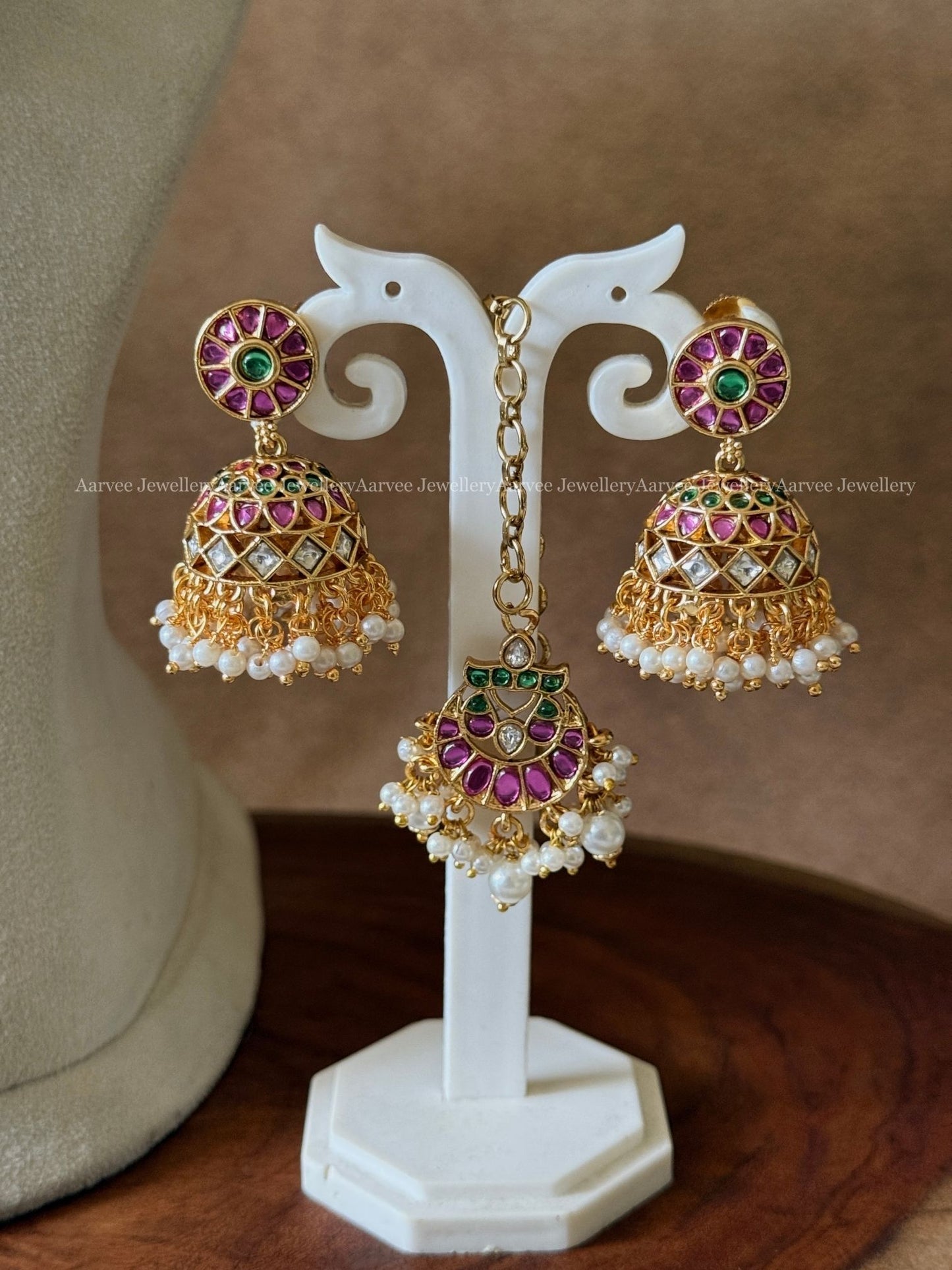 COMBO -  KEMP PINK STONE SINGLE PENDANT CHOKER WITH BOTTU MALA NECKLACE SET
