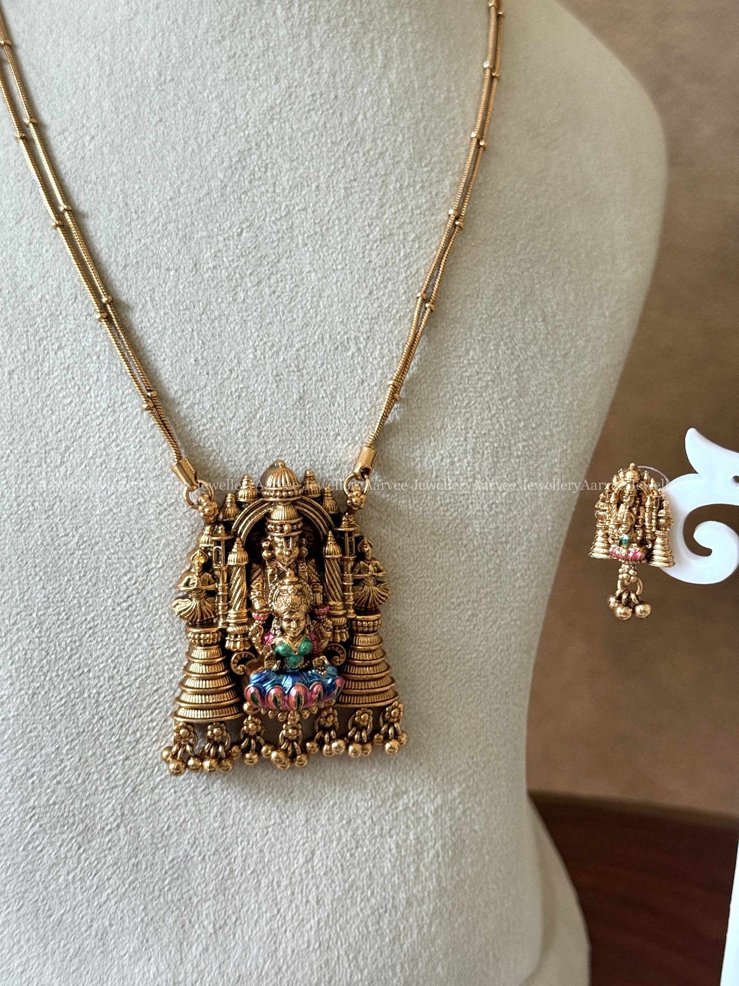 2 LINE GOLD CHAIN WITH PERUMAL LAKSHMI PENDANT SET