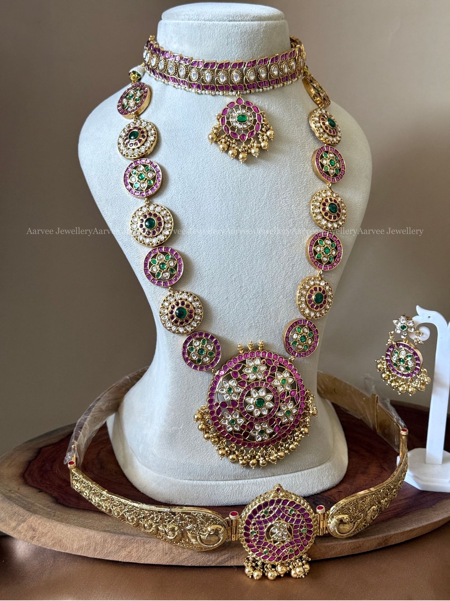 PREMIUM KUNDAN FLORAL BRIDAL JEWELLERY SET WITH PASTEL BEADS