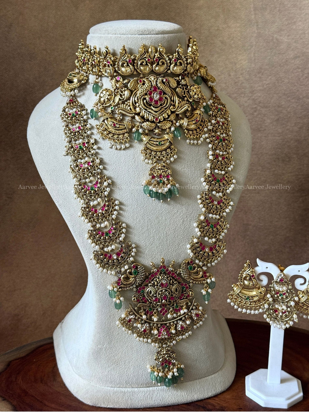 PREMIUM KUNDAN STONE STATEMENT NON IDOL CHOKER AND HARAM SET WITH PASTEL BEADS