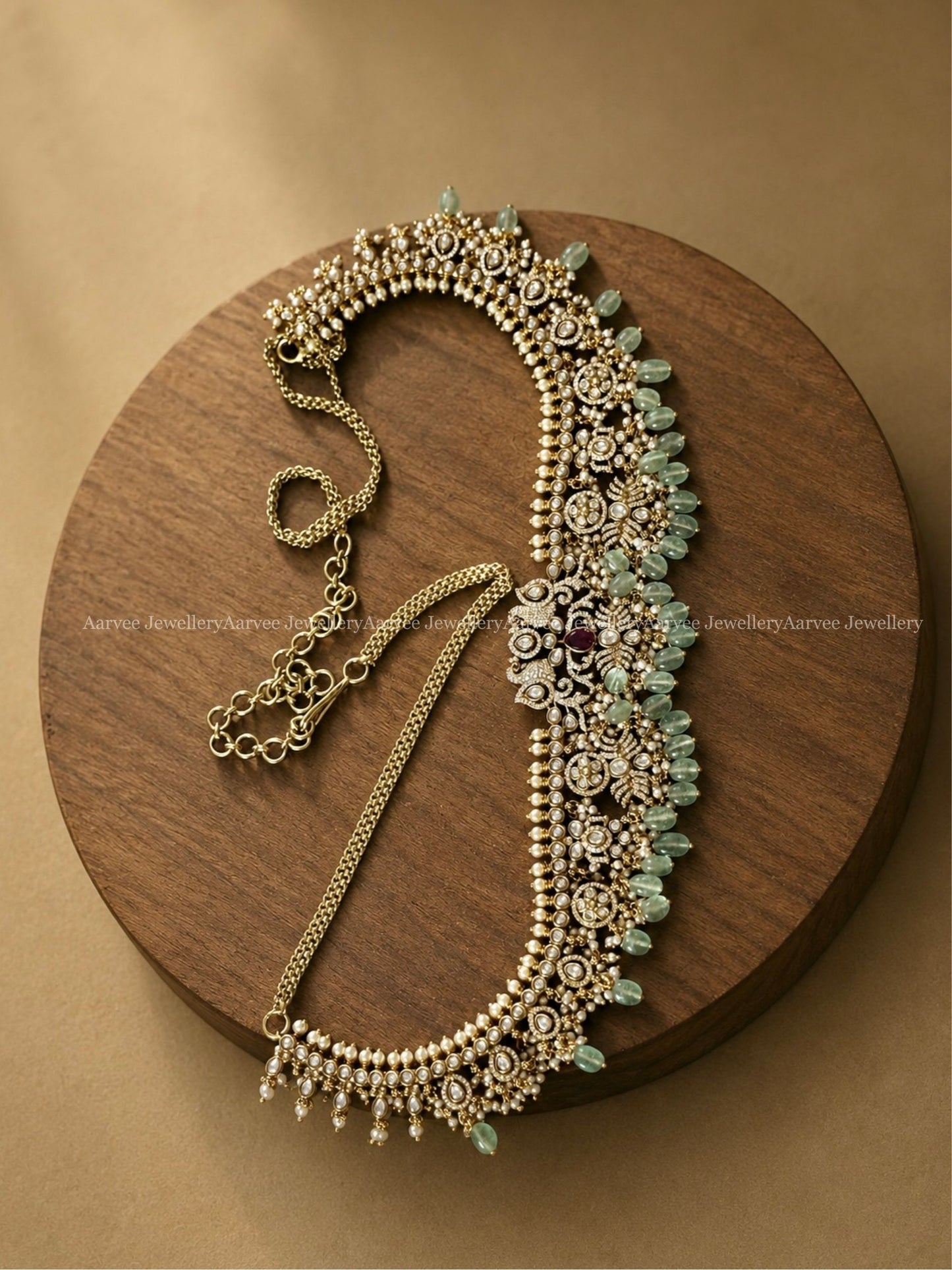 VICTORIAN RUBY STONE GUTTA PUSALU BRIDAL JEWELLERY SET WITH PASTEL BEADS