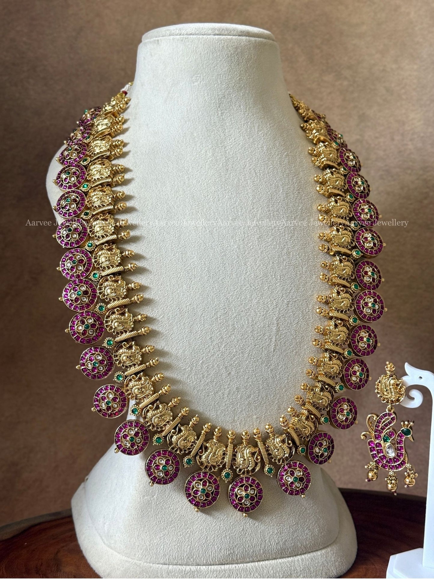 PREMIUM PINK KUNDAN STONE BOTTU MALA AND ANNAM HARAM SET