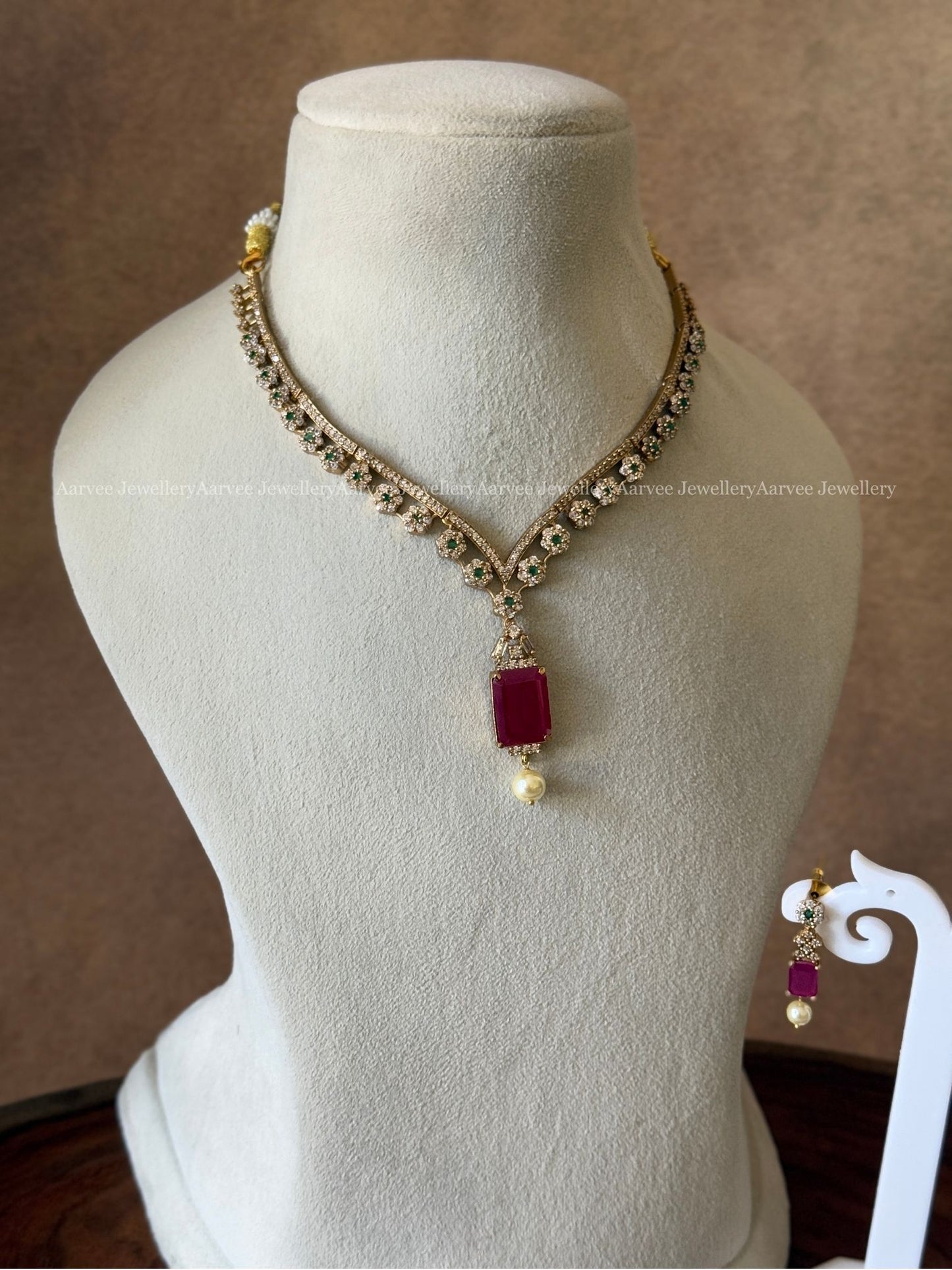 CLEARANCE - CZ NECKLACE SET WITH RUBY STONE
