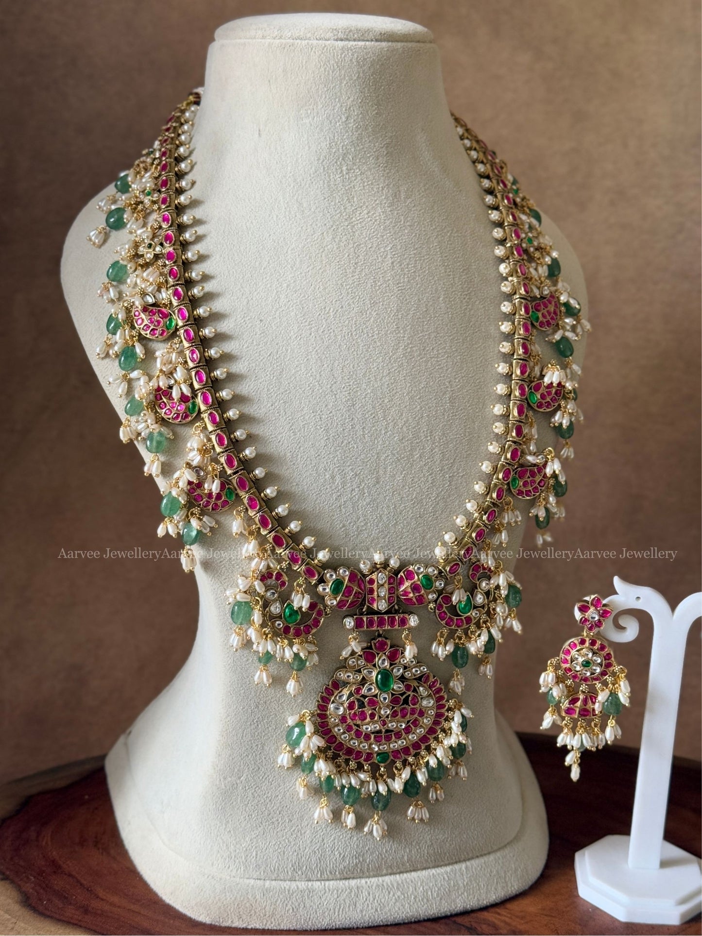 PREMIUM SEMI PRECIOUS KUNDAN STONES FLORAL GUTTA PUSALU HARAM SET WITH PASTEL BEADS