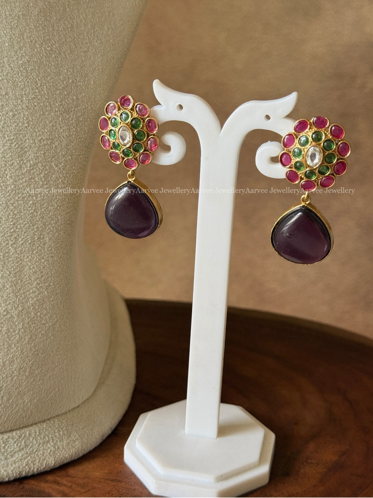 PREMIUM PURPLE STONE FLORAL NECKLACE SET