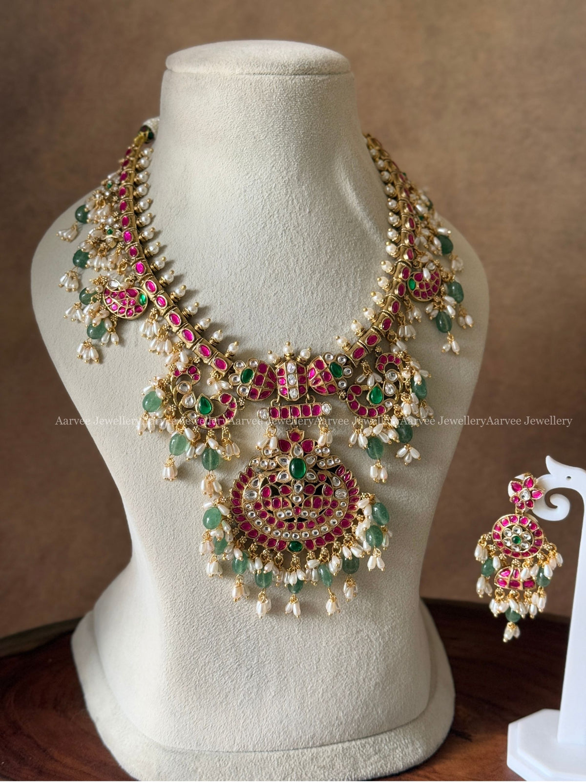 PREMIUM PINK KUNDAN STONE NON IDOL GUTTA PUSALU NECKLACE SET WITH PASTEL BEADS
