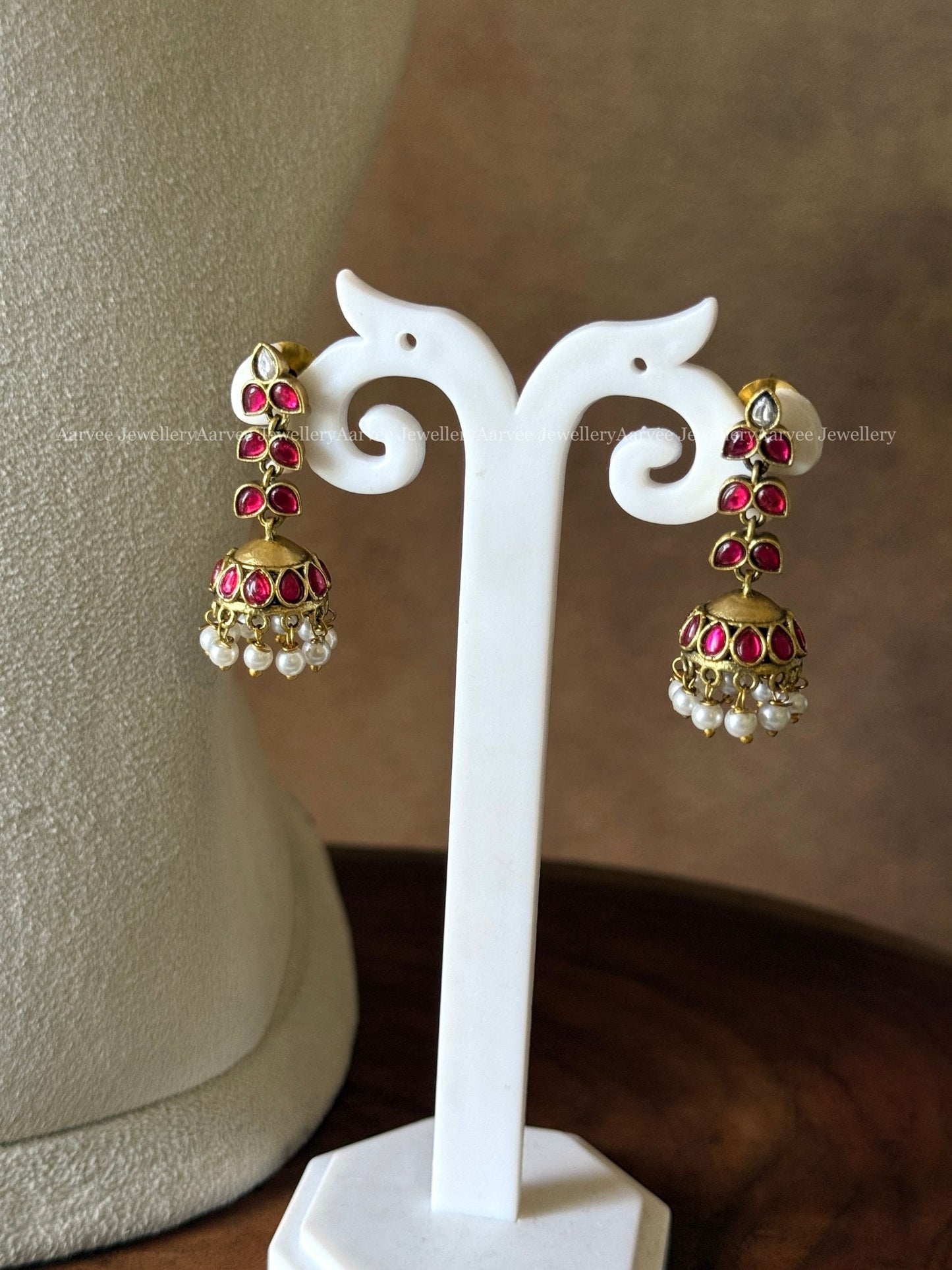 JADAU KUNDAN SEMI BRIDAL JEWELLERY SET - RUBY CHOKER, COIN HARAM AND JHUMKI