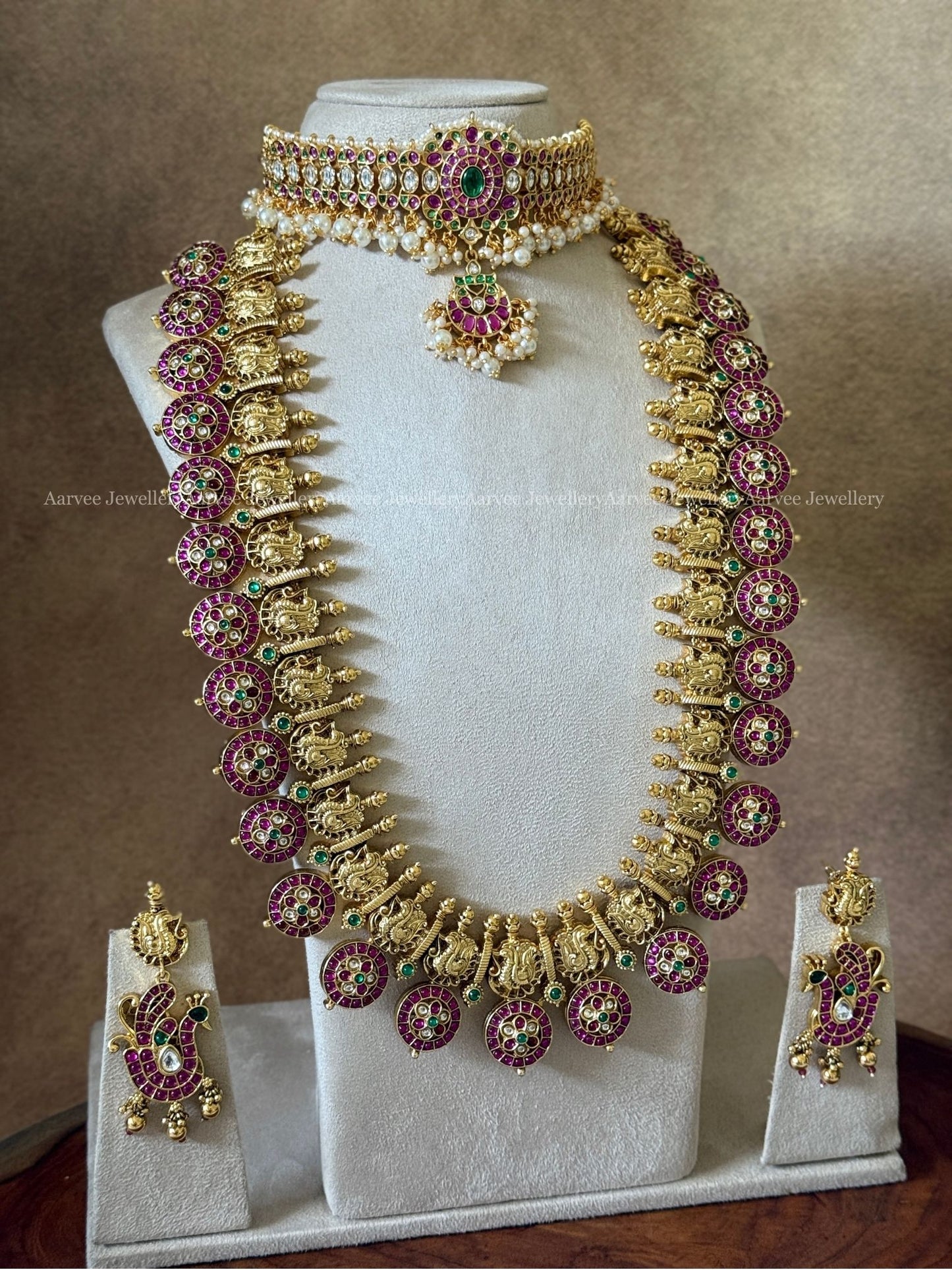 COMBO - PREMIUM PINK KUNDAN STONES CHOKER WITH PEARLS AND PINK STONE BOTTU MALA HARAM SET