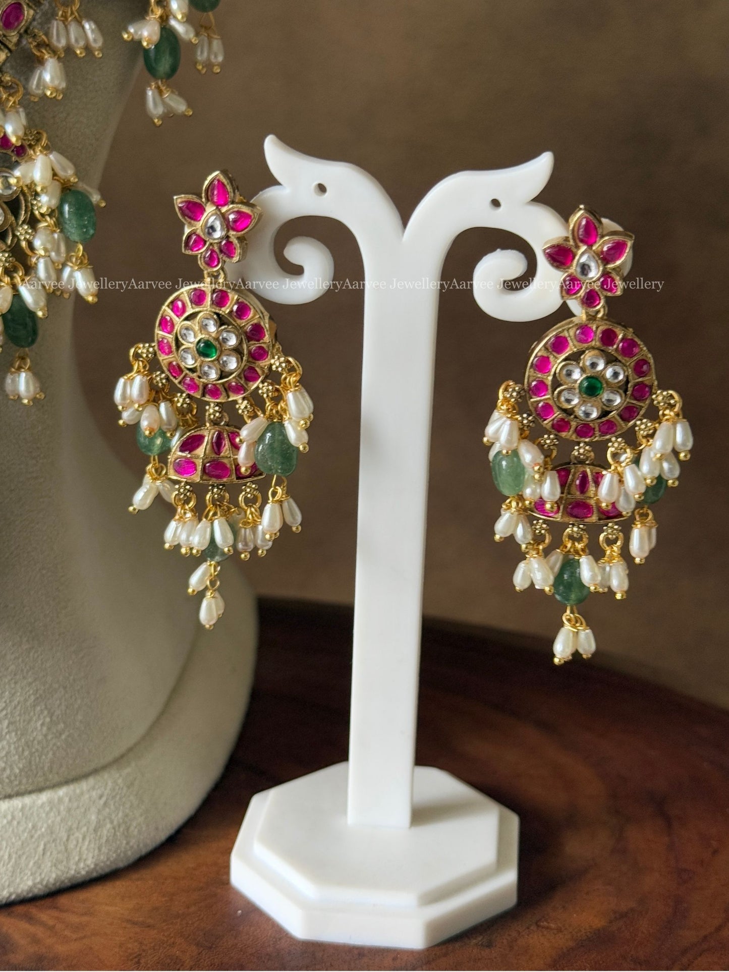 PREMIUM SEMI PRECIOUS KUNDAN STONES FLORAL GUTTA PUSALU HARAM SET WITH PASTEL BEADS