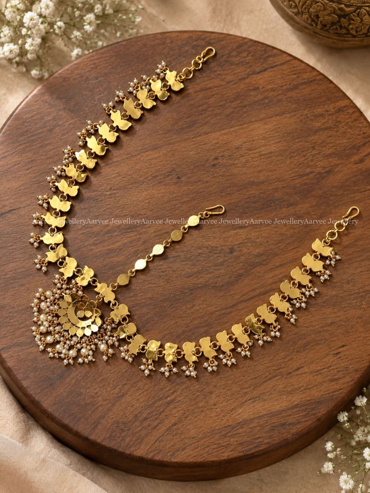 POLKI KUNDAN RUBY STONE MATHAPATHI WITH PEARLS