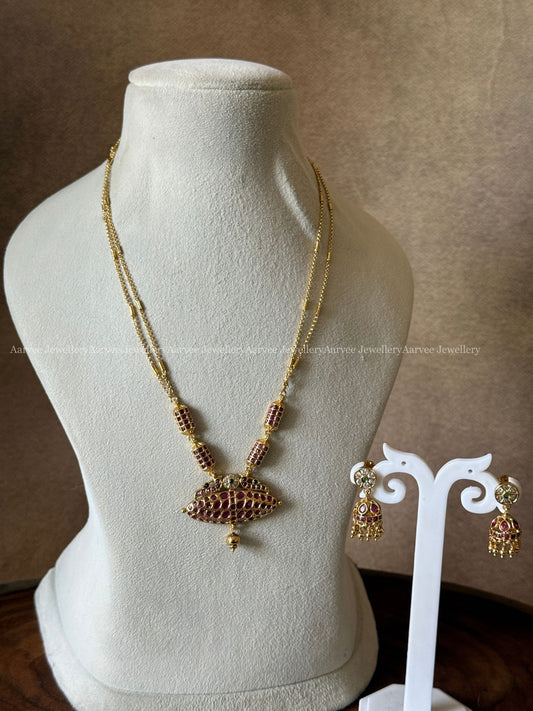 GOLD CHAIN WITH CZ RUBY STONE PEACOCK PENDANT