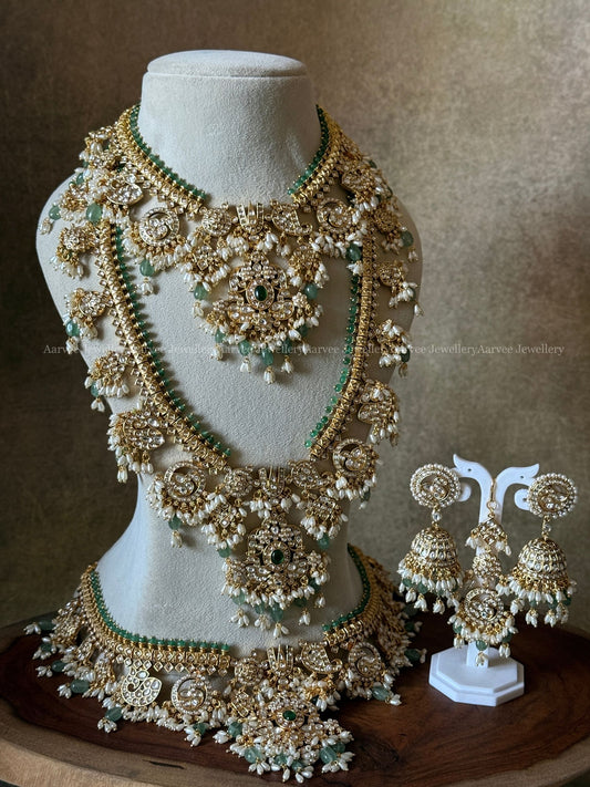 WHITE STONE GUTTA PUSALU BRIDAL JEWELLERY SET WITH PASTEL BEADS