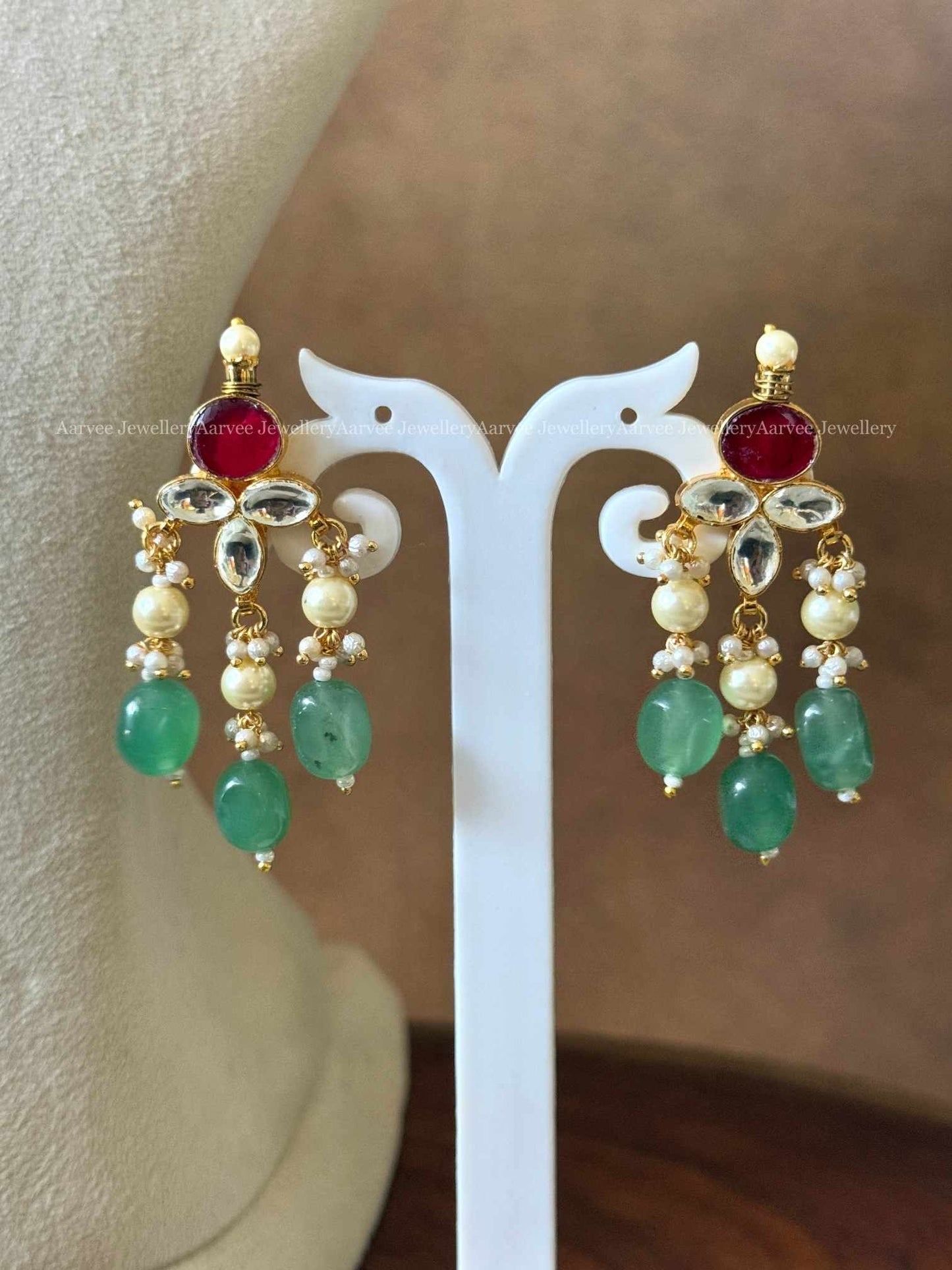 POLKI KUNDAN RUBY STONES NECKLACE SET WITH PASTEL BEADS