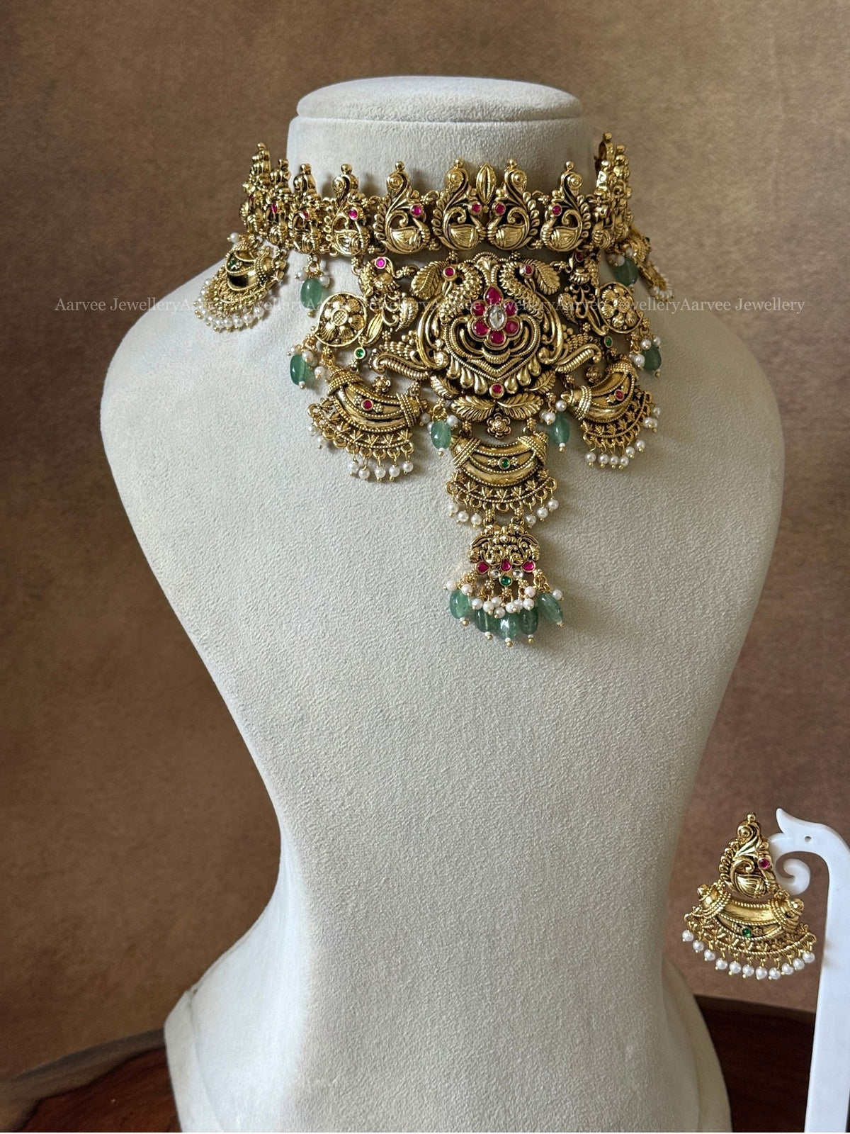 PREMIUM PINK KUNDAN STONE NON IDOL STATEMENT CHOKER SET WITH PASTEL BEADS