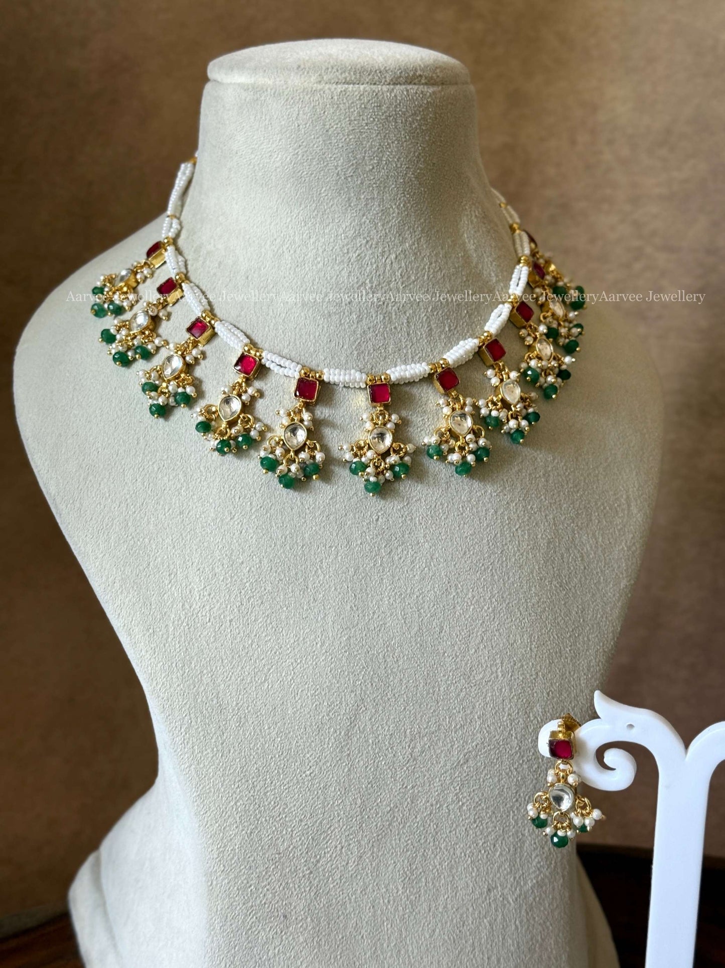POLKI KUNDAN ELEGANT PEARL NECKLACE SET WITH PASTEL BEADS