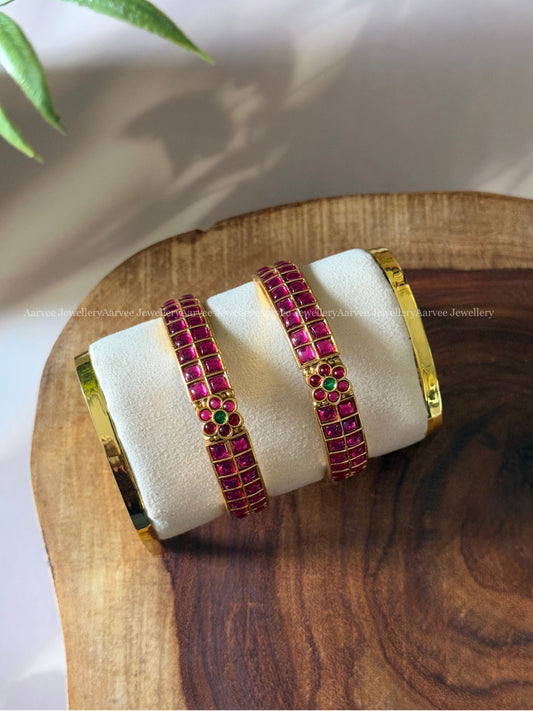 PINK KEMP STONE FLORAL & SQUARE DESIGN KADA BANGLES