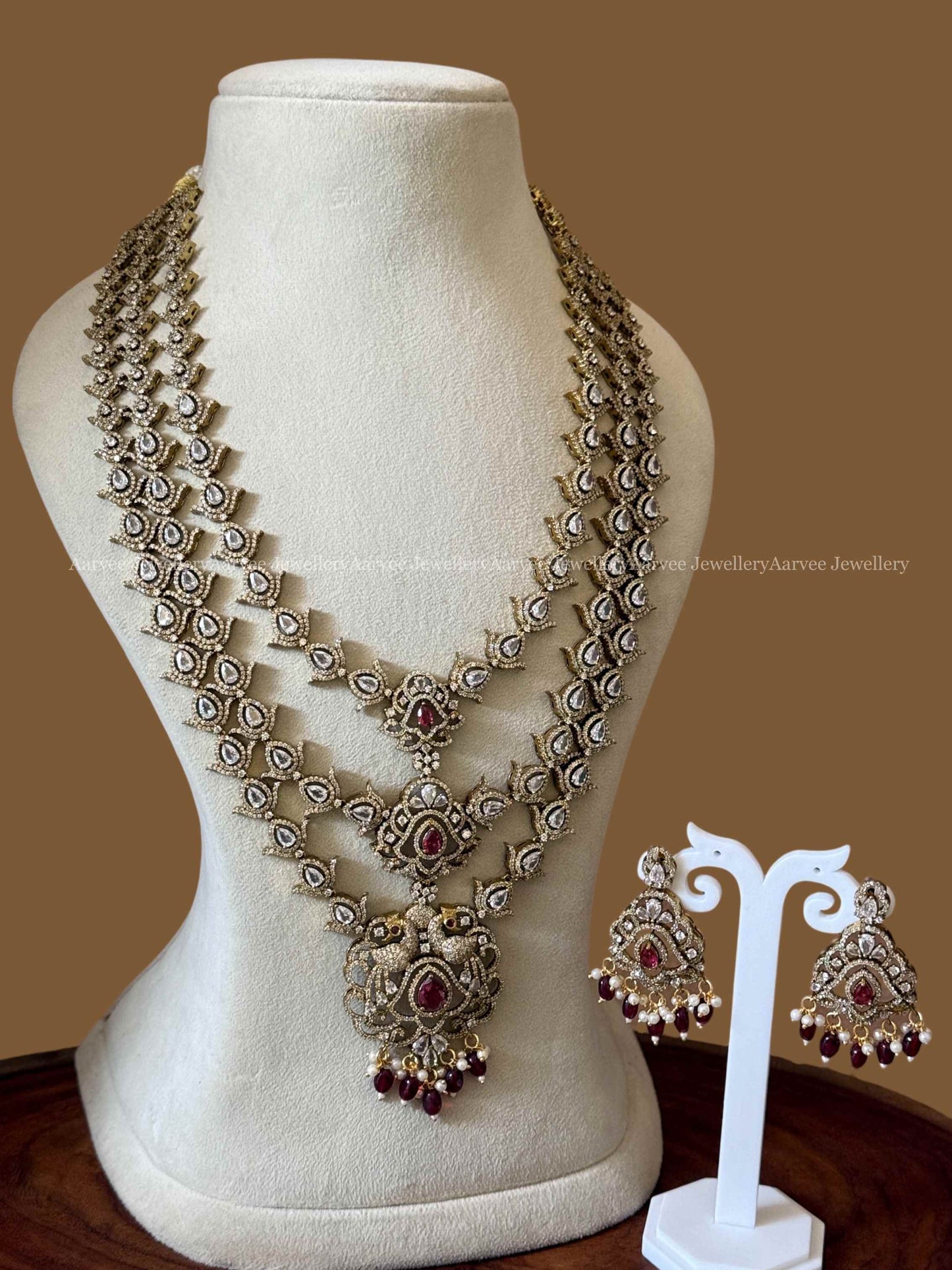 VICTORIAN BRIDAL JEWELLERY SET PEACOCK DESIGN WITH RUBY BEADS