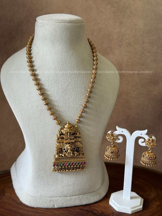 FULL GOLD BEADED MID LENGTH CHAIN SET WITH LAKSHMI PENDANT