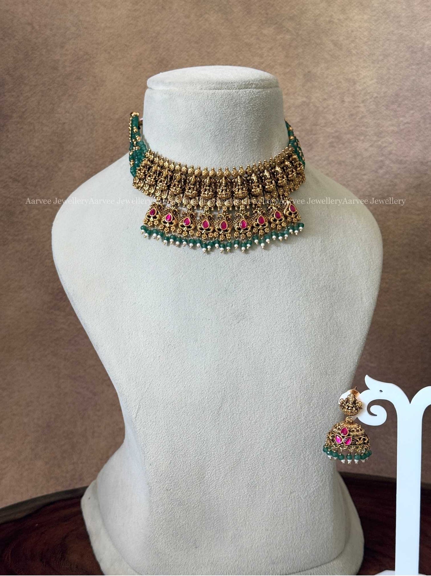 TEMPLE LAKSHMI PASTEL BEADS CHOKER SET
