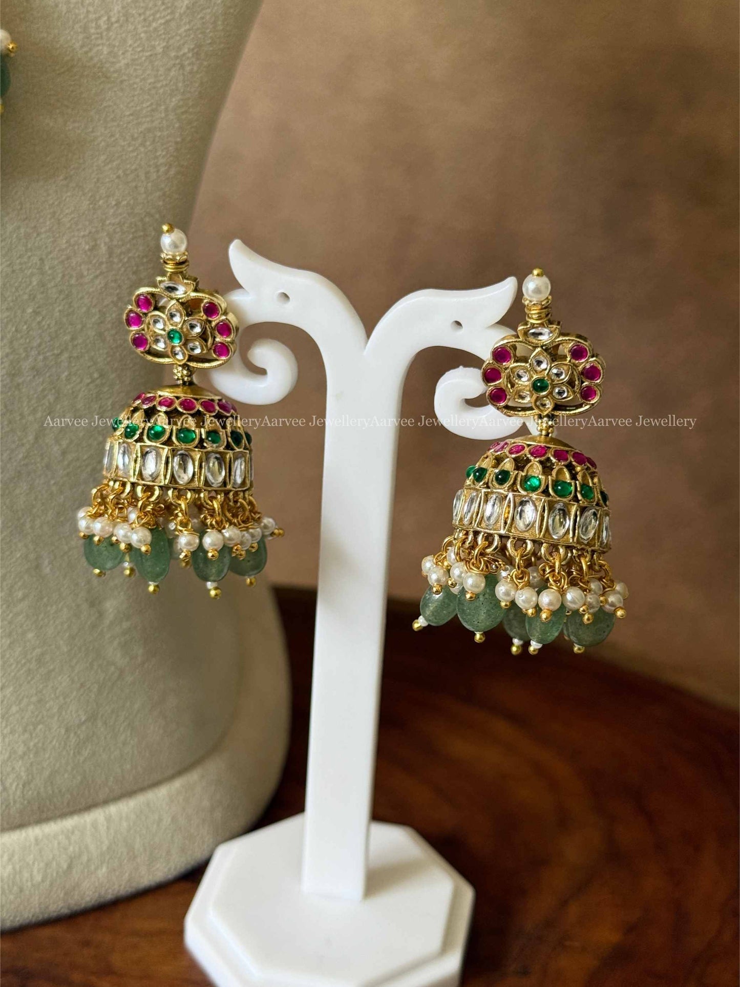 PREMIUM SEMI PRECIOUS PINK KUNDAN STONES BOTTU MALA NECKLACE SET WITH PASTEL BEADS