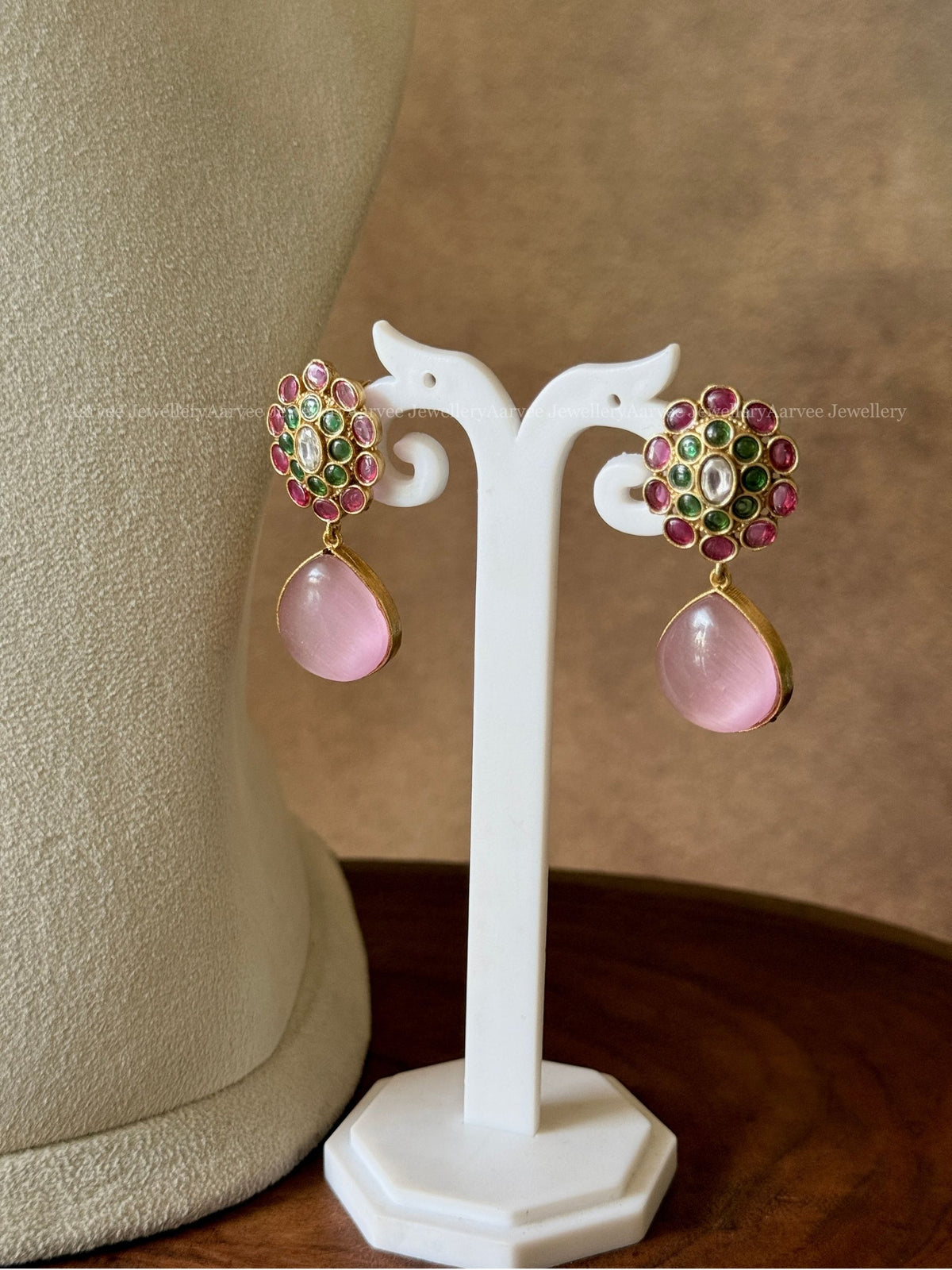 PREMIUM PASTEL PINK STONE FLORAL NECKLACE SET