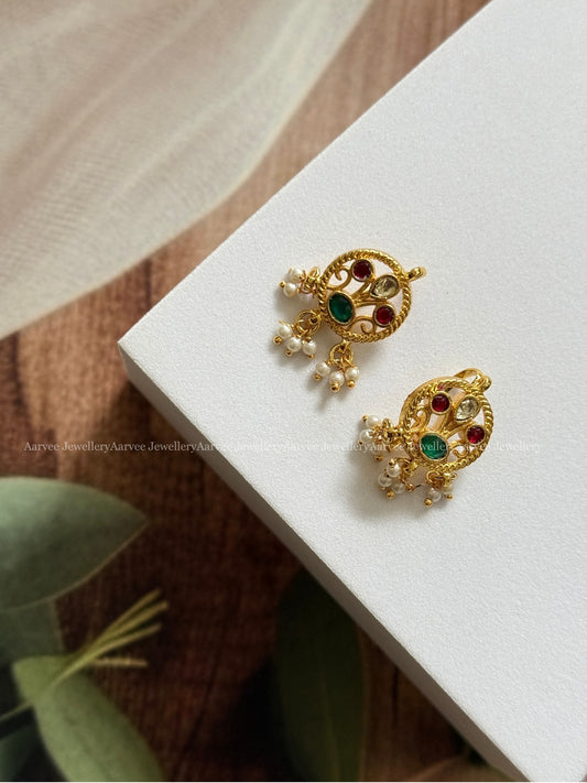 GOLD FLORAL EAR CUFF WITH GREEN / RUBY STONES