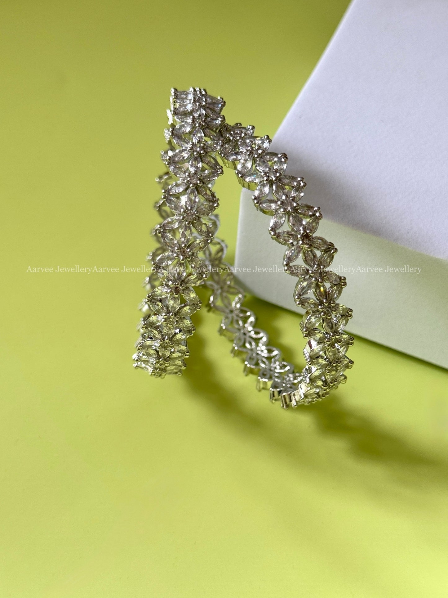 AD WHITE STONE FLORAL DESIGN BANGLES