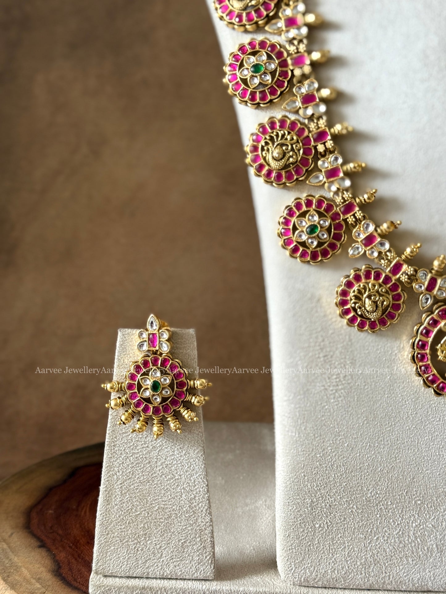 PREMIUM JADAU KUNDAN BOTTU MALA HARAM SET WITH PINK STONES