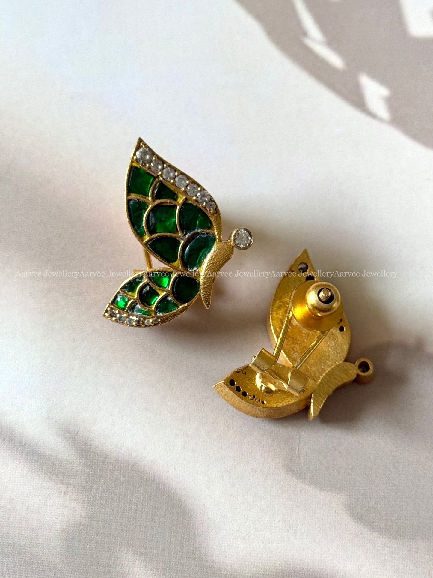 JADAU KUNDAN GREEN STONE BUTTERFLY EARRINGS