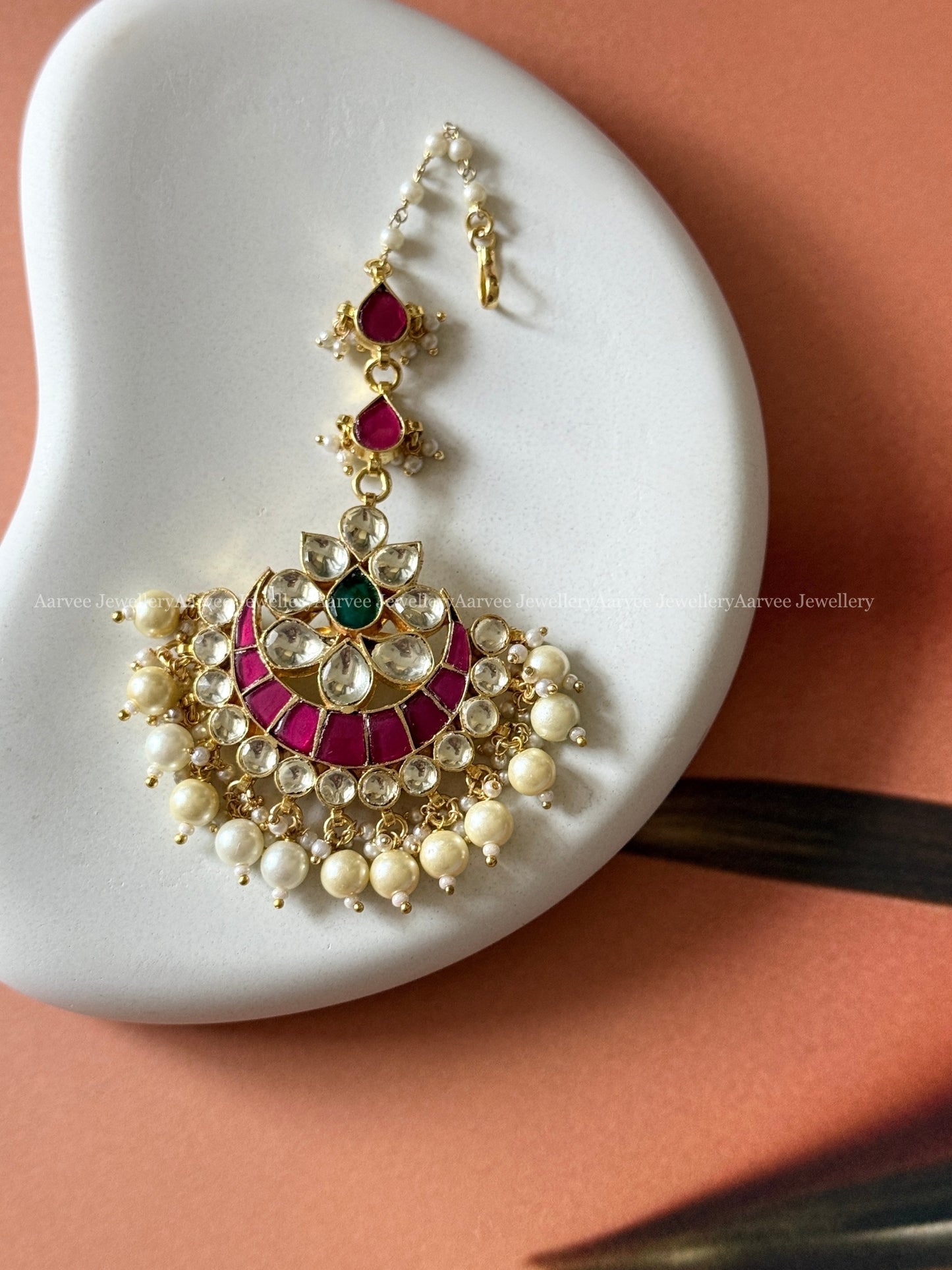 POLKI KUNDAN WHITE / GREEN STONE SHEESHPHOOL WITH FLORAL TIKKA