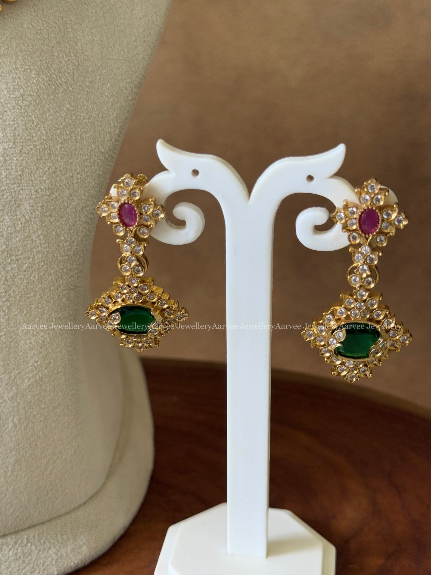 HIGH QUALITY NON IDOL CZ MULTI COLOUR STONES LAYERED NECKLACE SET