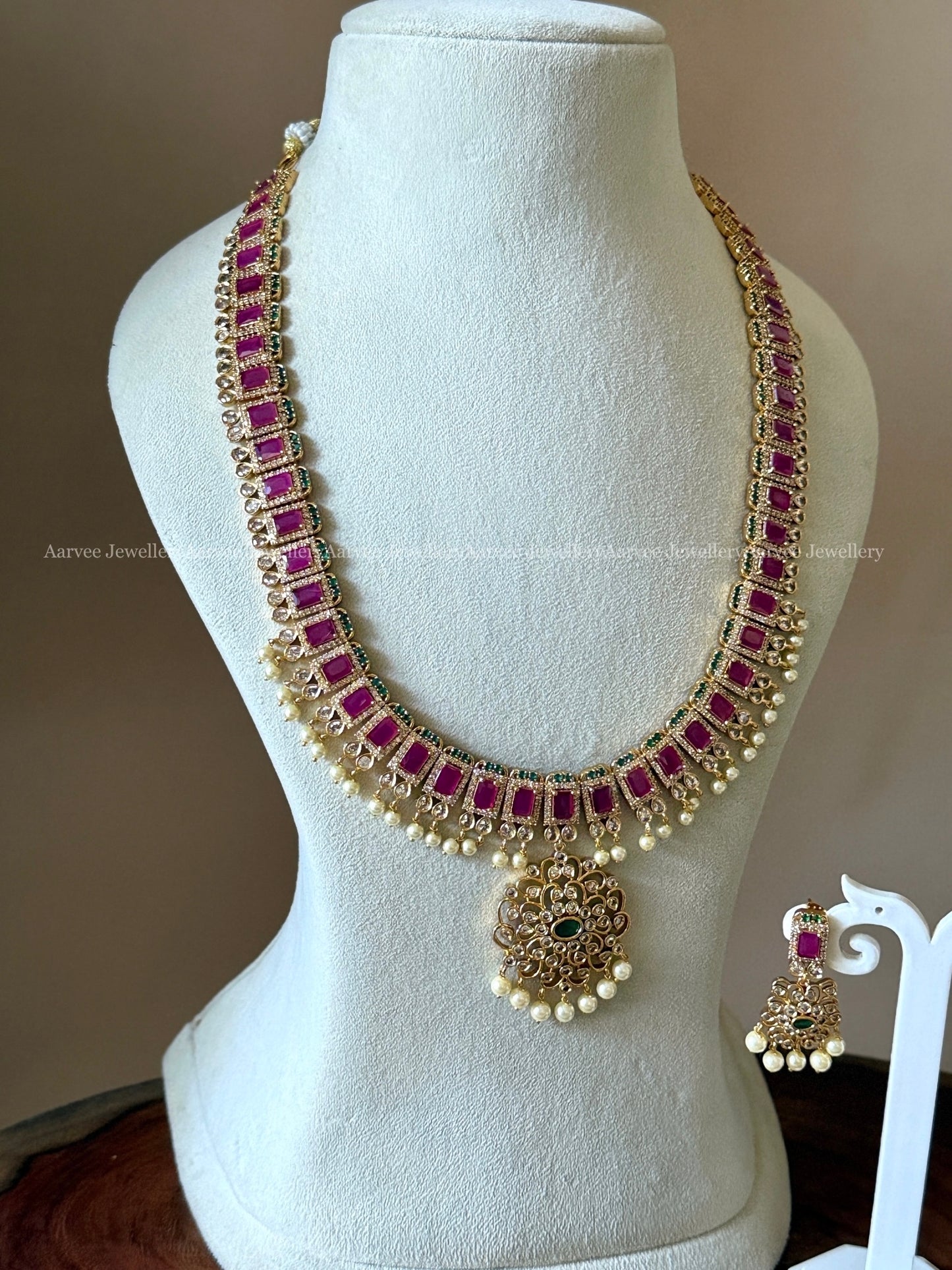 CZ RUBY STONE HARAM SET WITH PEARLS