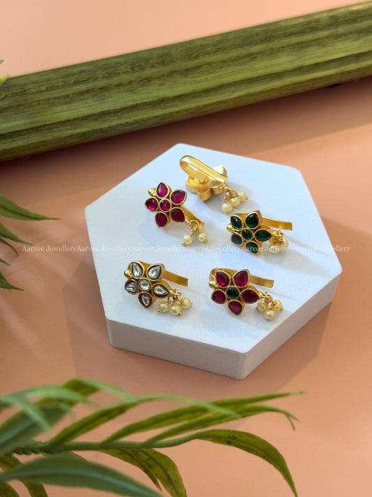 JADAU KUNDAN EAR CUFF FLORAL BUGADI - 1 PAIR