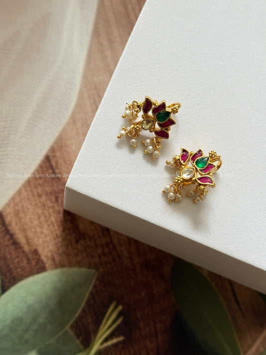 LOTUS EAR CUFF / BUGADI WITH KUNDAN RUBY/GREEN  STONES