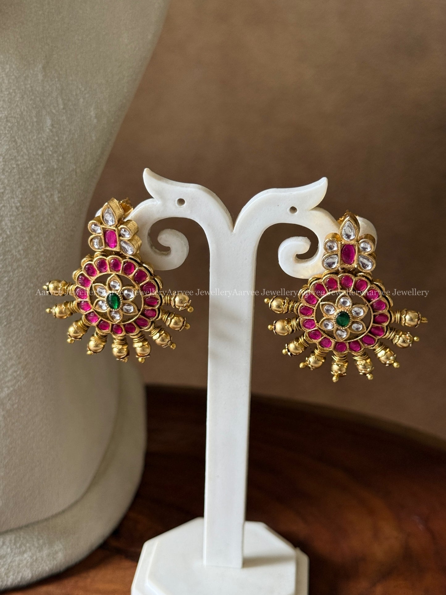 PREMIUM PINK KUNDAN STONES BOTTU MALA NECKLACE SET