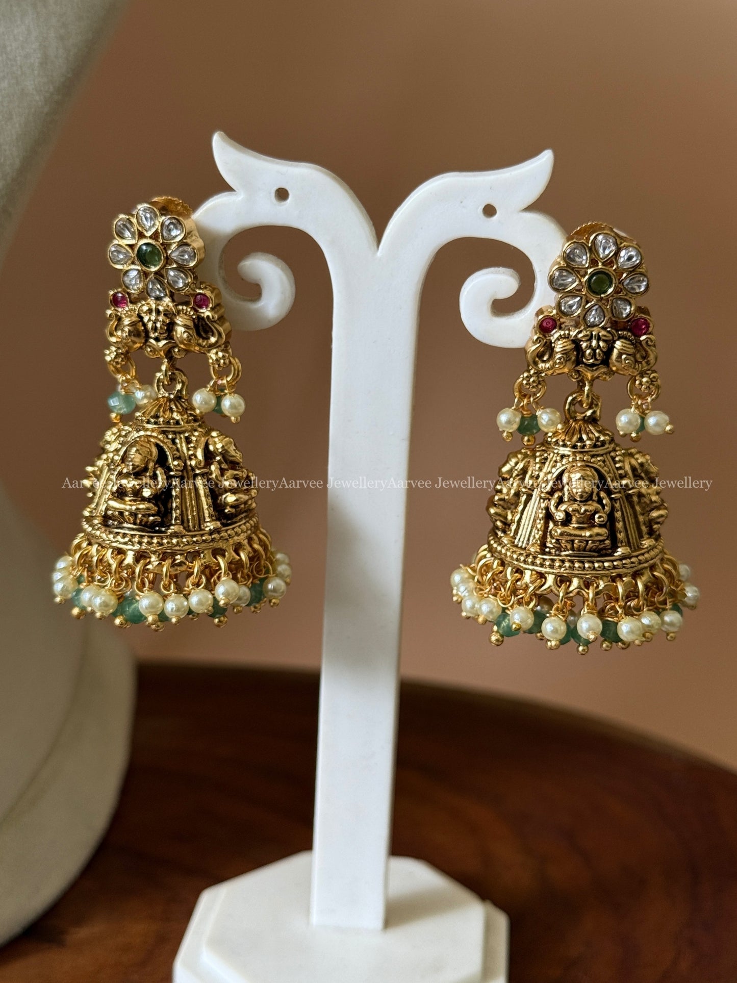 JALEBI NECKLACE SET WITH LAKSHMI MOTIF DETACHABLE PENDANT — RUBY STONES & PASTEL BEADS